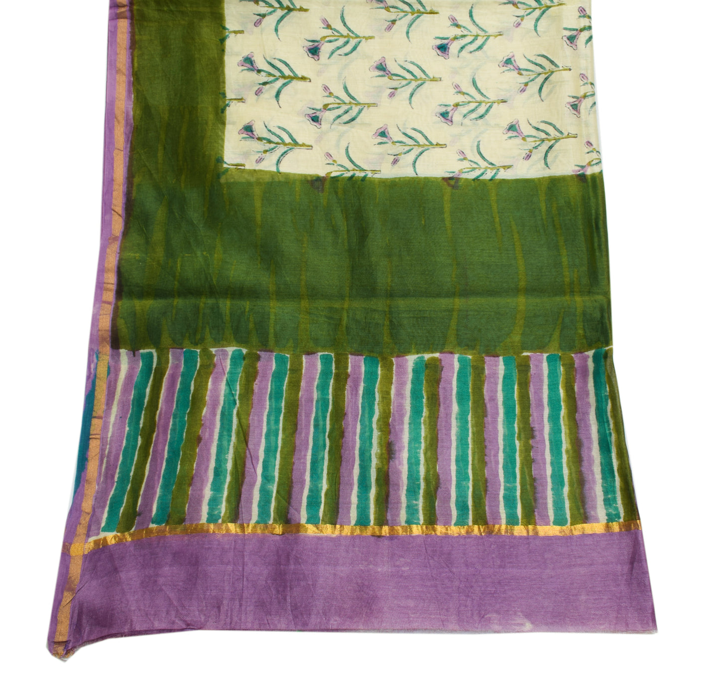 Sushila Vintage Cream Indian Dupatta Pure Cotton Hand Printed  Long Stole Hijab