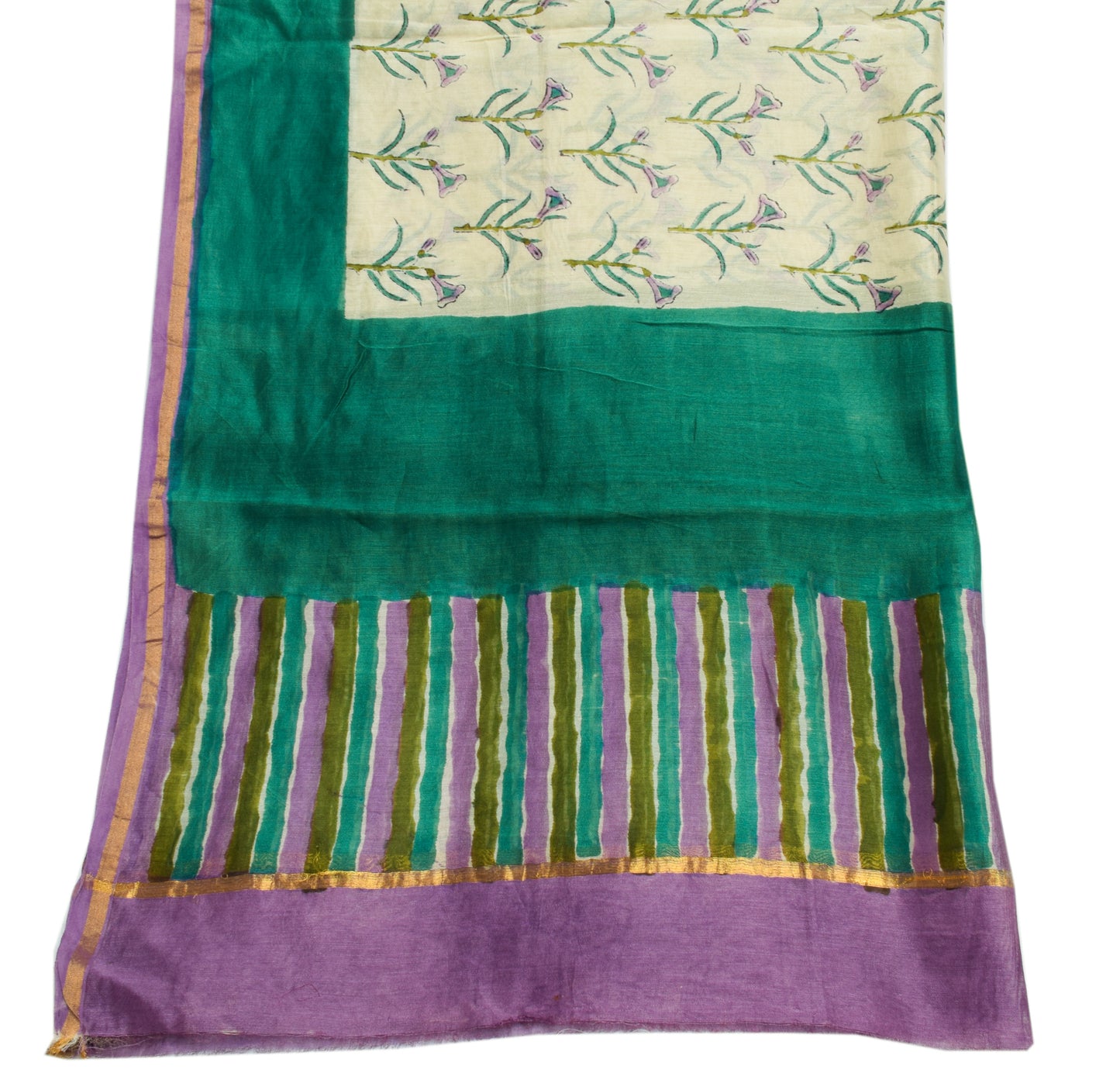 Sushila Vintage Cream Indian Dupatta Pure Cotton Hand Printed  Long Stole Hijab