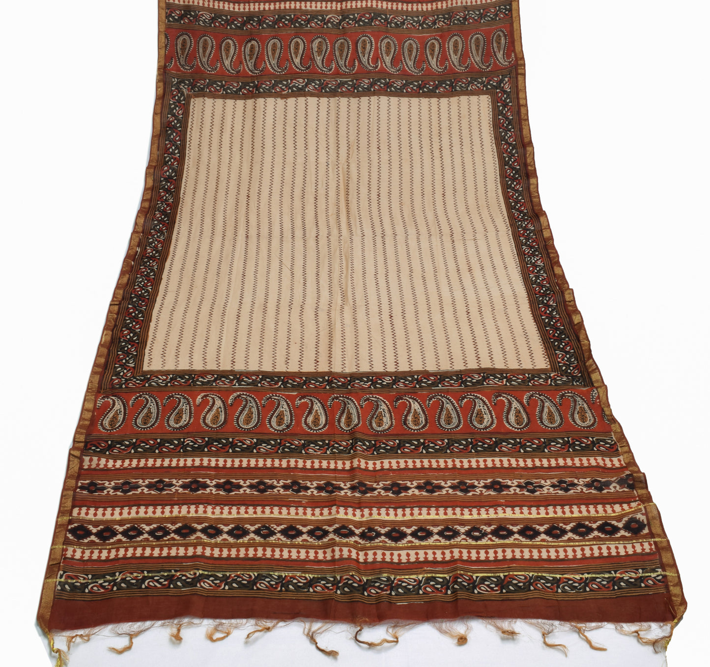 Sushila Vintage Light Brown Indian Dupatta Pure Cotton Printed Long Stole Hijab