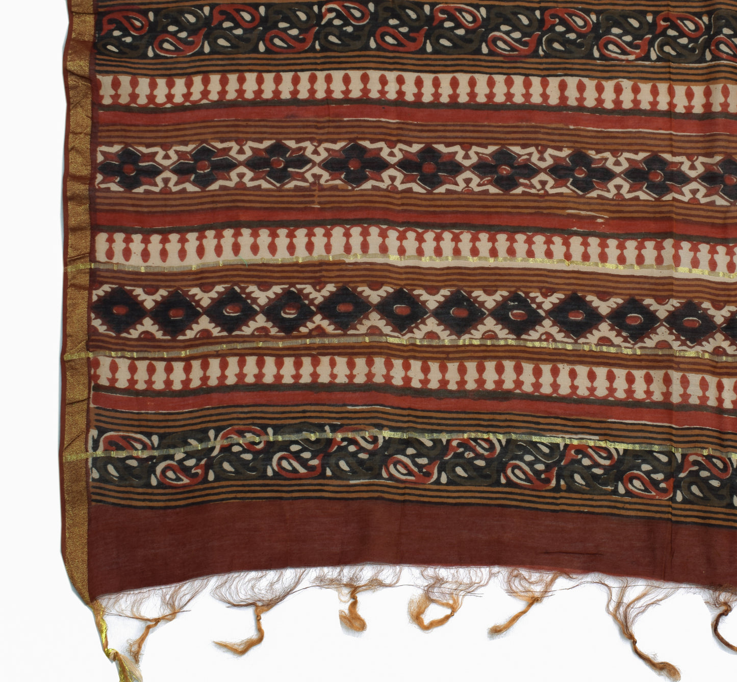 Sushila Vintage Light Brown Indian Dupatta Pure Cotton Printed Long Stole Hijab
