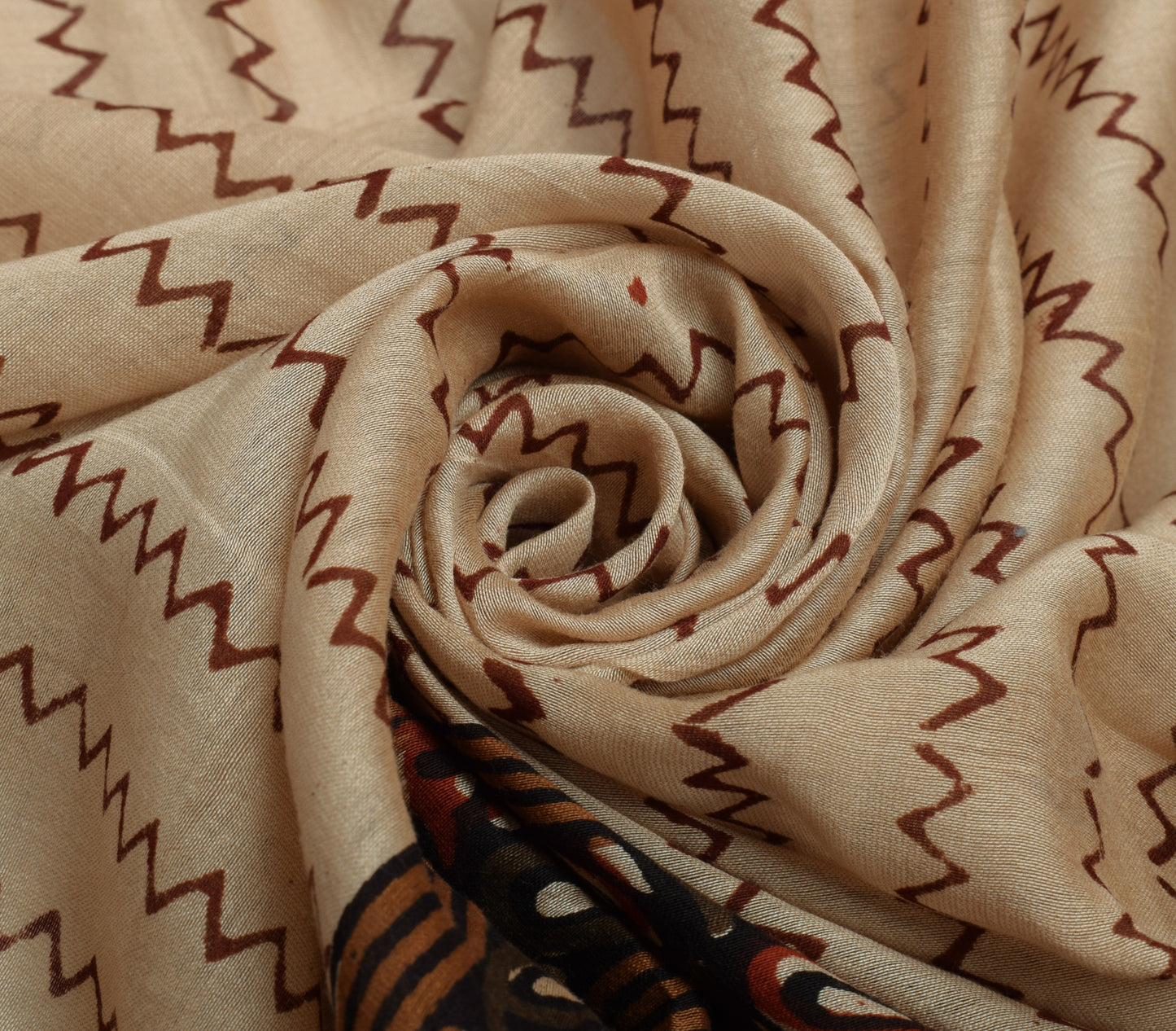 Sushila Vintage Light Brown Indian Dupatta Pure Cotton Printed Long Stole Hijab