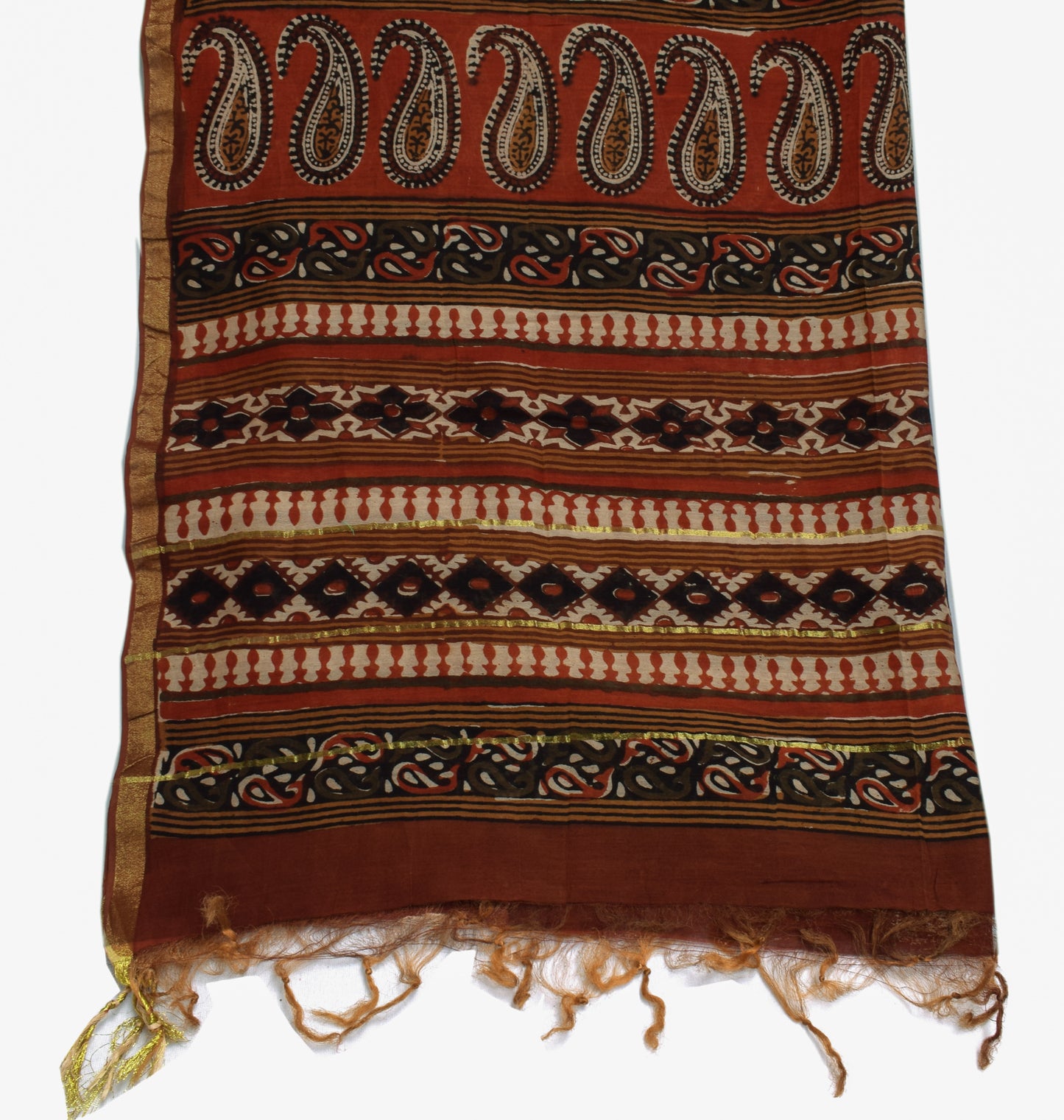 Sushila Vintage Light Brown Indian Dupatta Pure Cotton Printed Long Stole Hijab