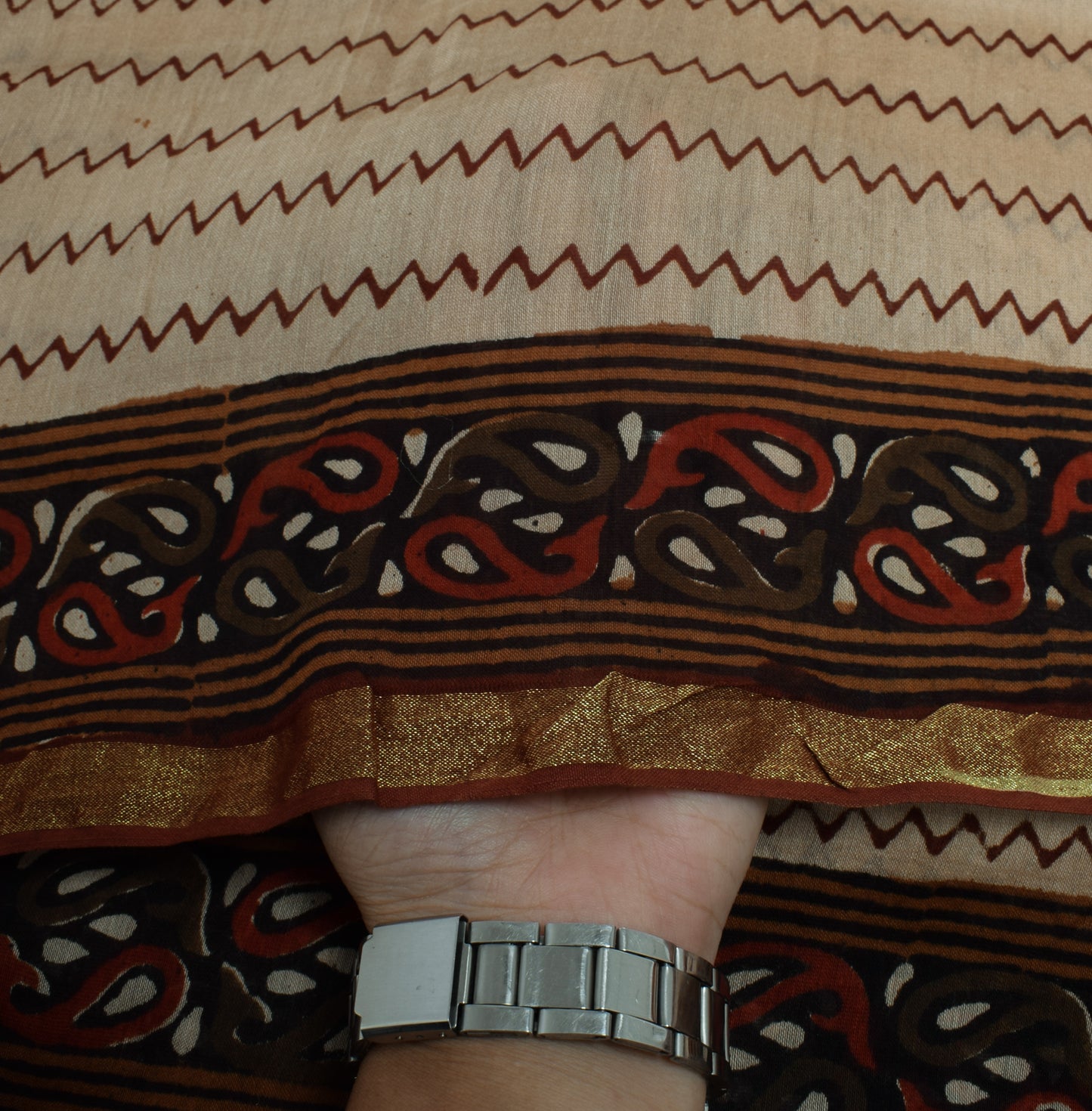 Sushila Vintage Light Brown Indian Dupatta Pure Cotton Printed Long Stole Hijab