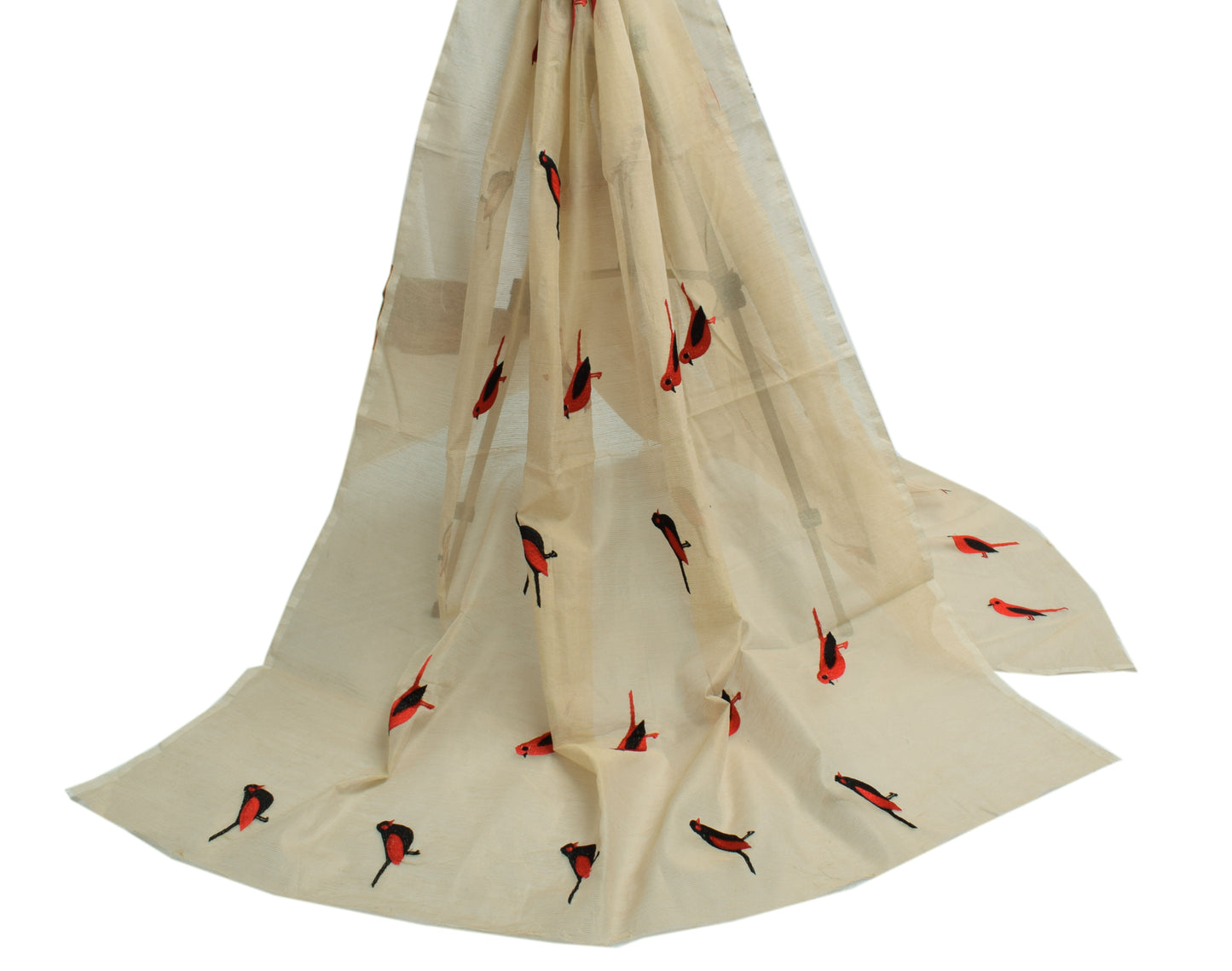 Sushila Vintage Cream Indian Dupatta Blend Cotton Embroidered Long Stole Hijab