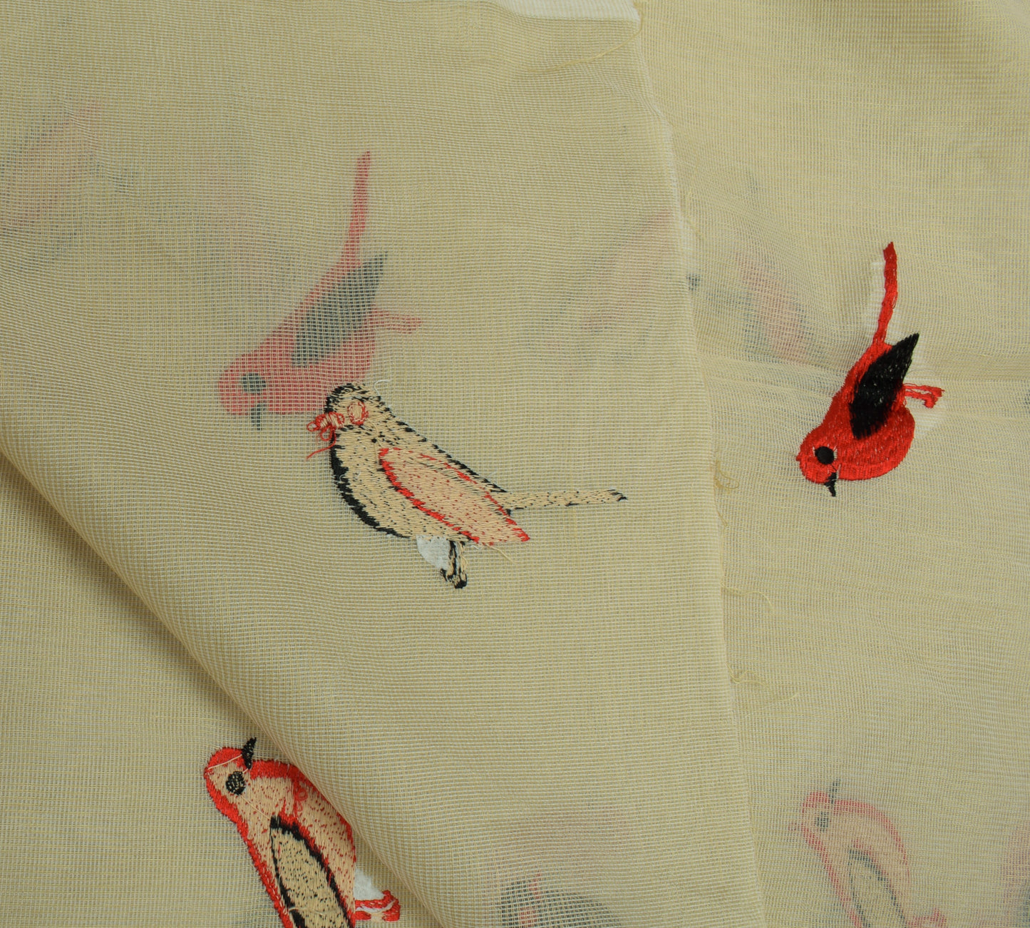 Sushila Vintage Cream Indian Dupatta Blend Cotton Embroidered Long Stole Hijab