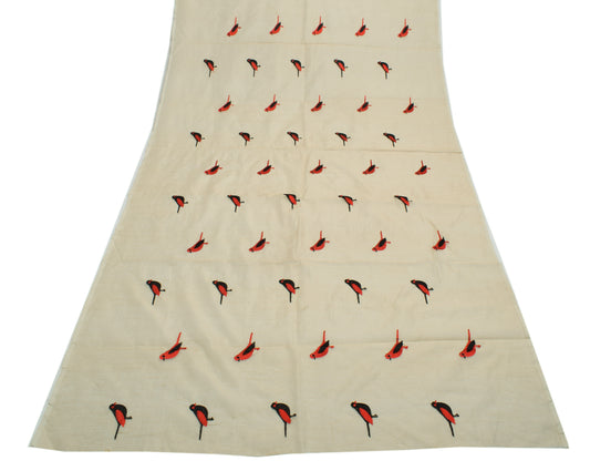 Sushila Vintage Cream Indian Dupatta Blend Cotton Embroidered Long Stole Hijab