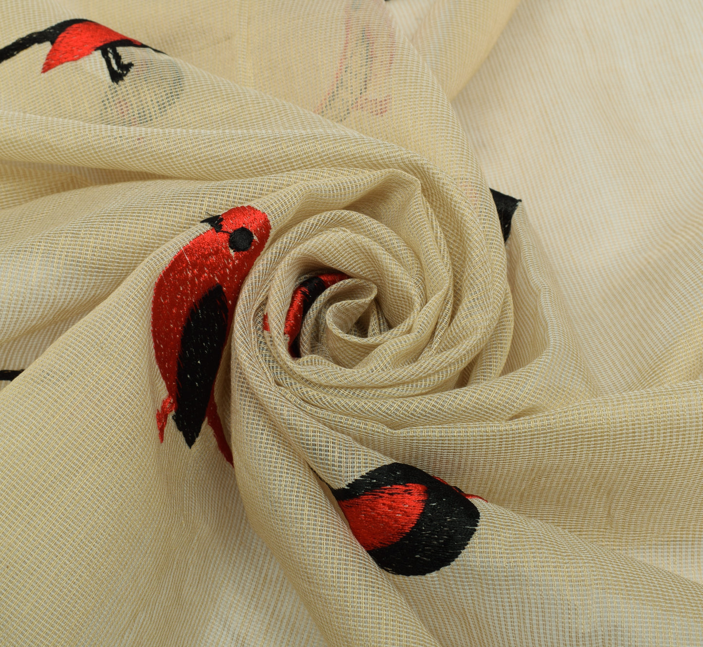 Sushila Vintage Cream Indian Dupatta Blend Cotton Embroidered Long Stole Hijab