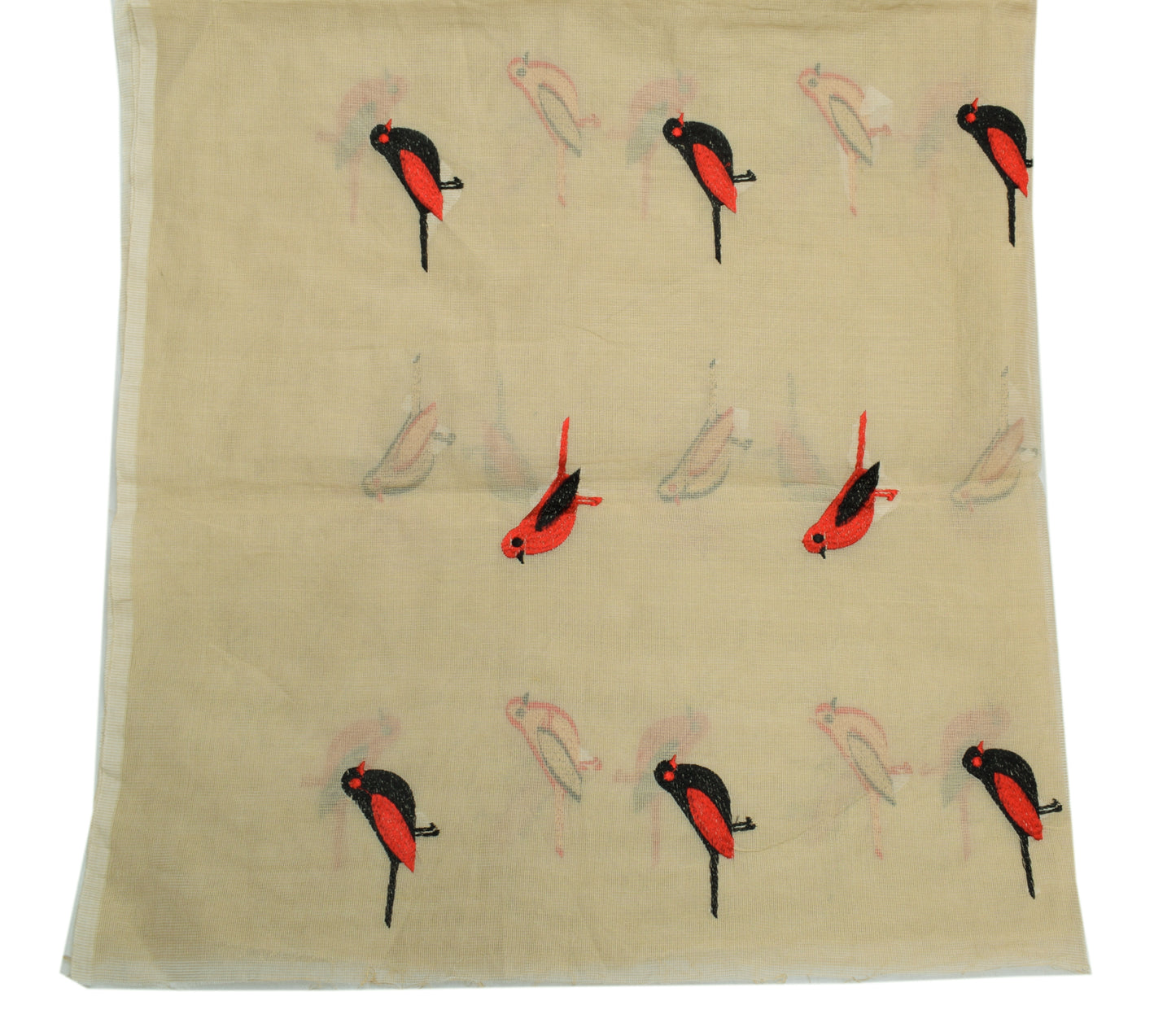 Sushila Vintage Cream Indian Dupatta Blend Cotton Embroidered Long Stole Hijab