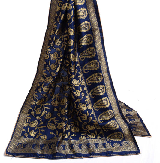 Sushila Vintage Blue Indian Dupatta Blend Silk Zari Woven Long Stole Hijab Veil