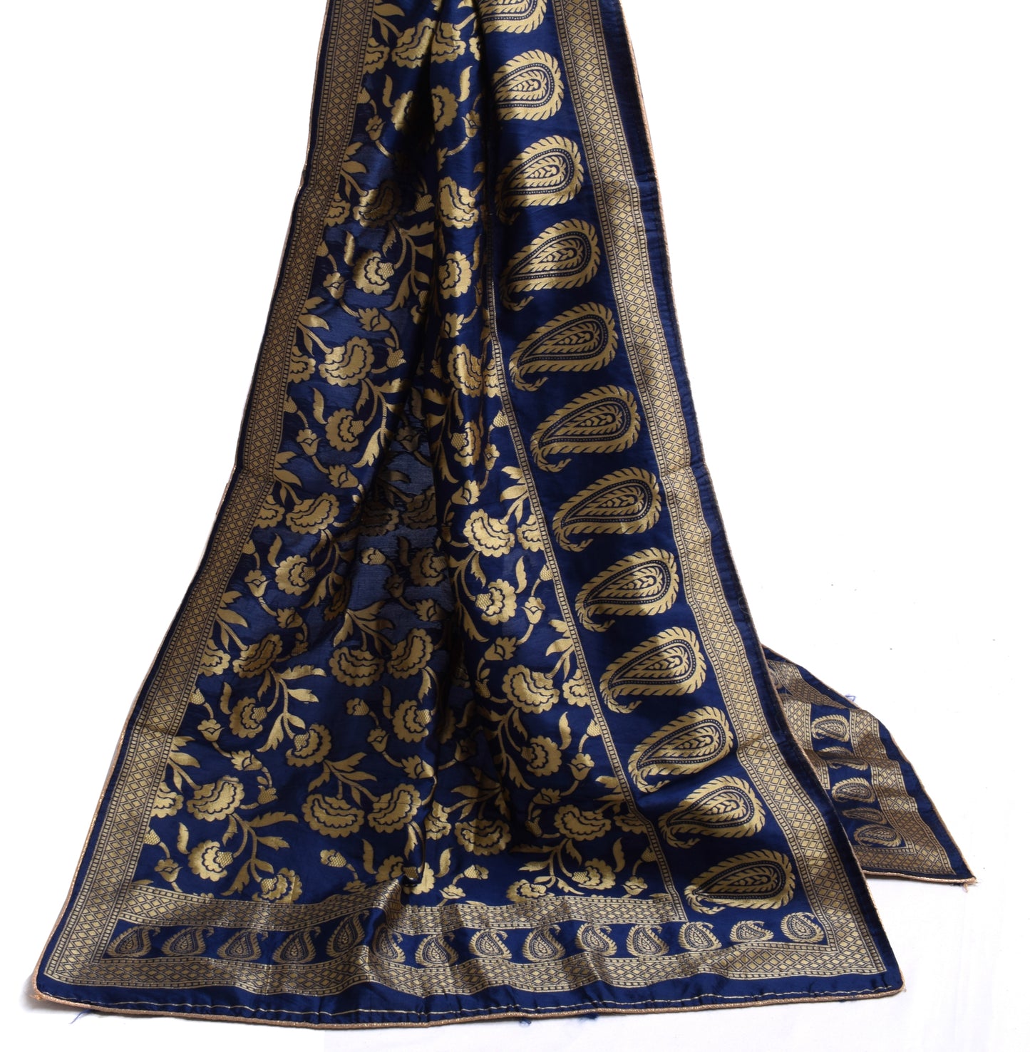 Sushila Vintage Blue Indian Dupatta Blend Silk Zari Woven Long Stole Hijab Veil