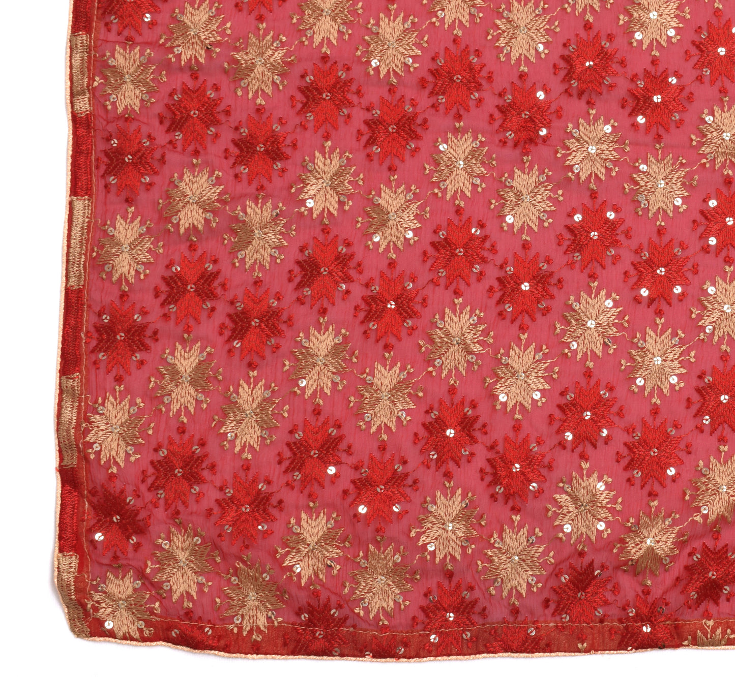 Sushila Vintage Red Dupatta Blend Chiffon Silk Phulkari Embroidered Long Stole