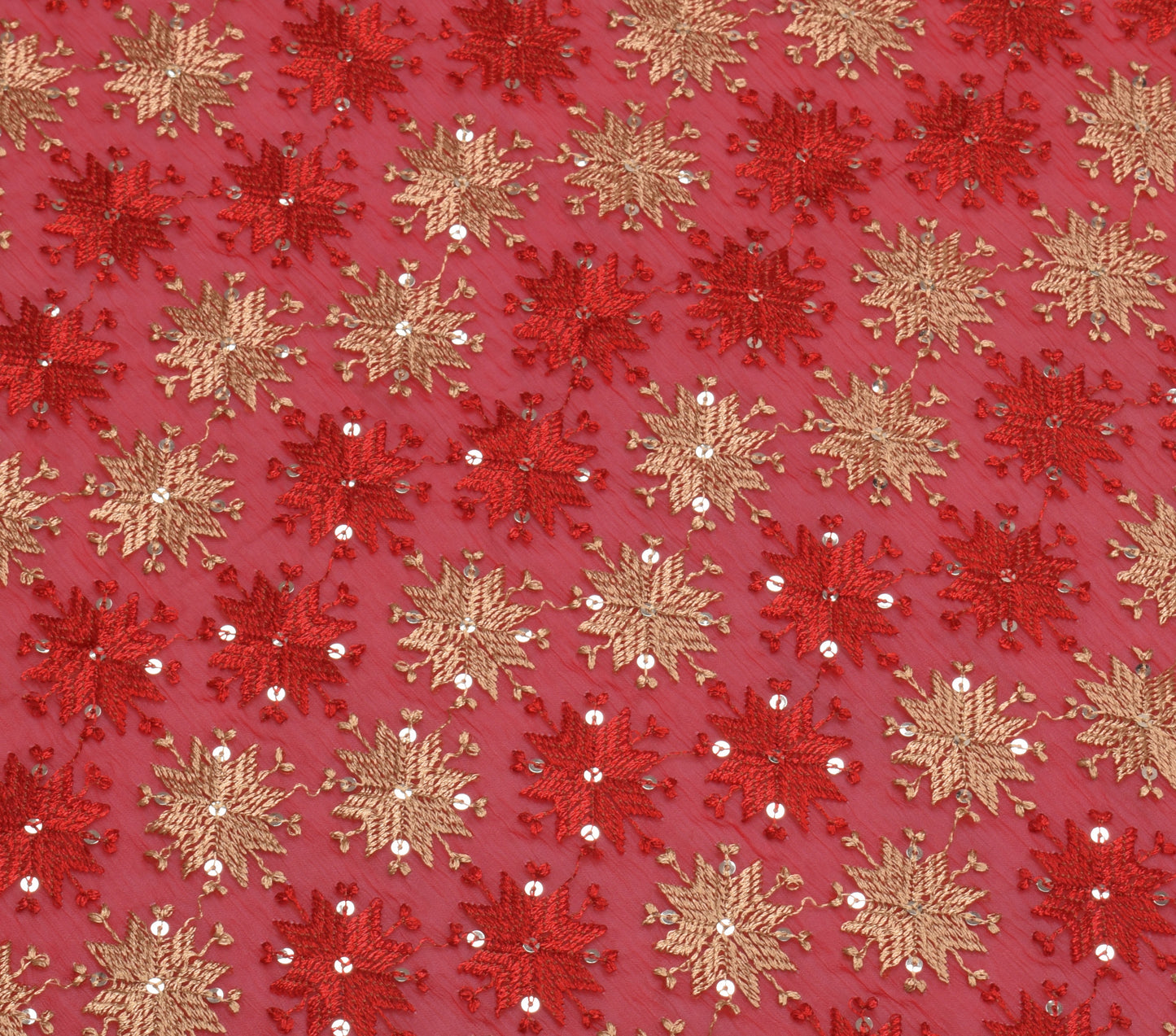 Sushila Vintage Red Dupatta Blend Chiffon Silk Phulkari Embroidered Long Stole