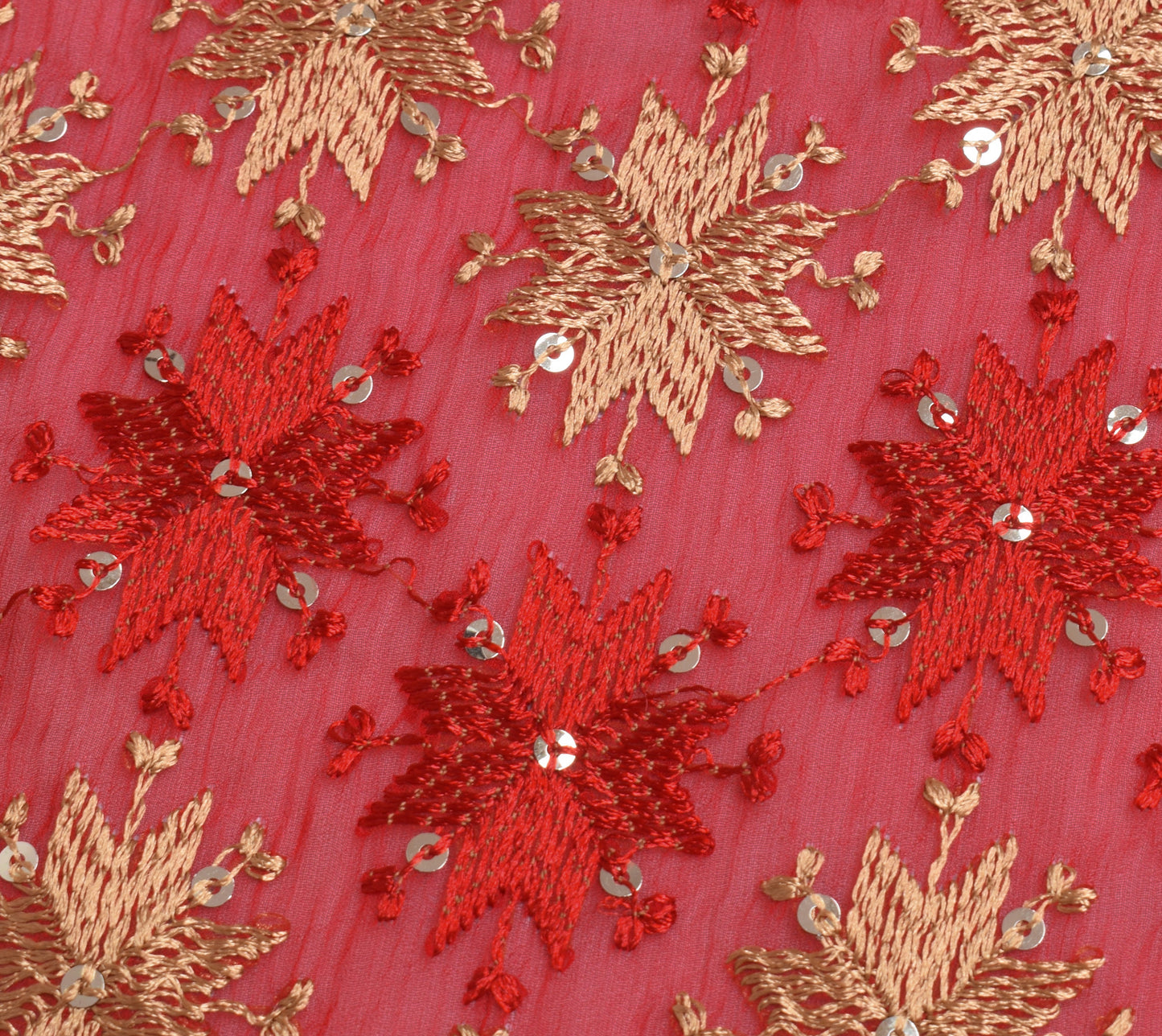 Sushila Vintage Red Dupatta Blend Chiffon Silk Phulkari Embroidered Long Stole