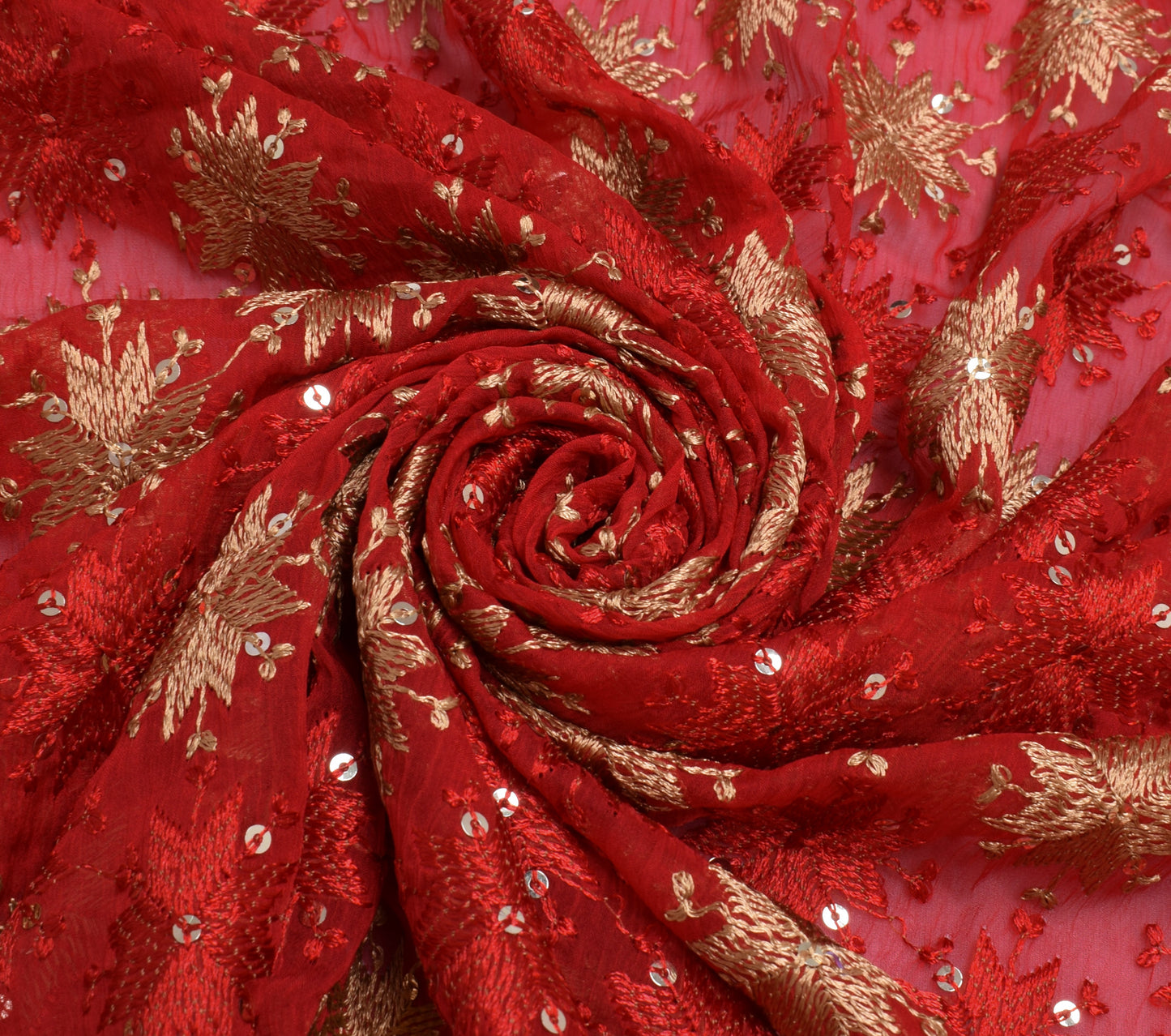 Sushila Vintage Red Dupatta Blend Chiffon Silk Phulkari Embroidered Long Stole