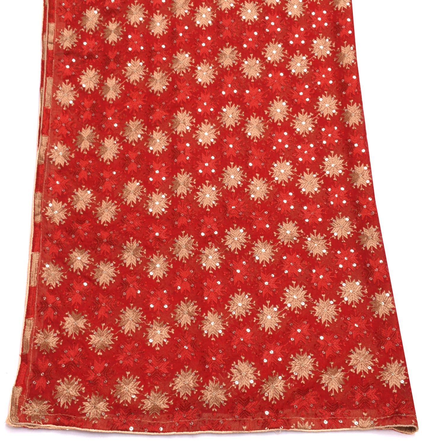 Sushila Vintage Red Dupatta Blend Chiffon Silk Phulkari Embroidered Long Stole