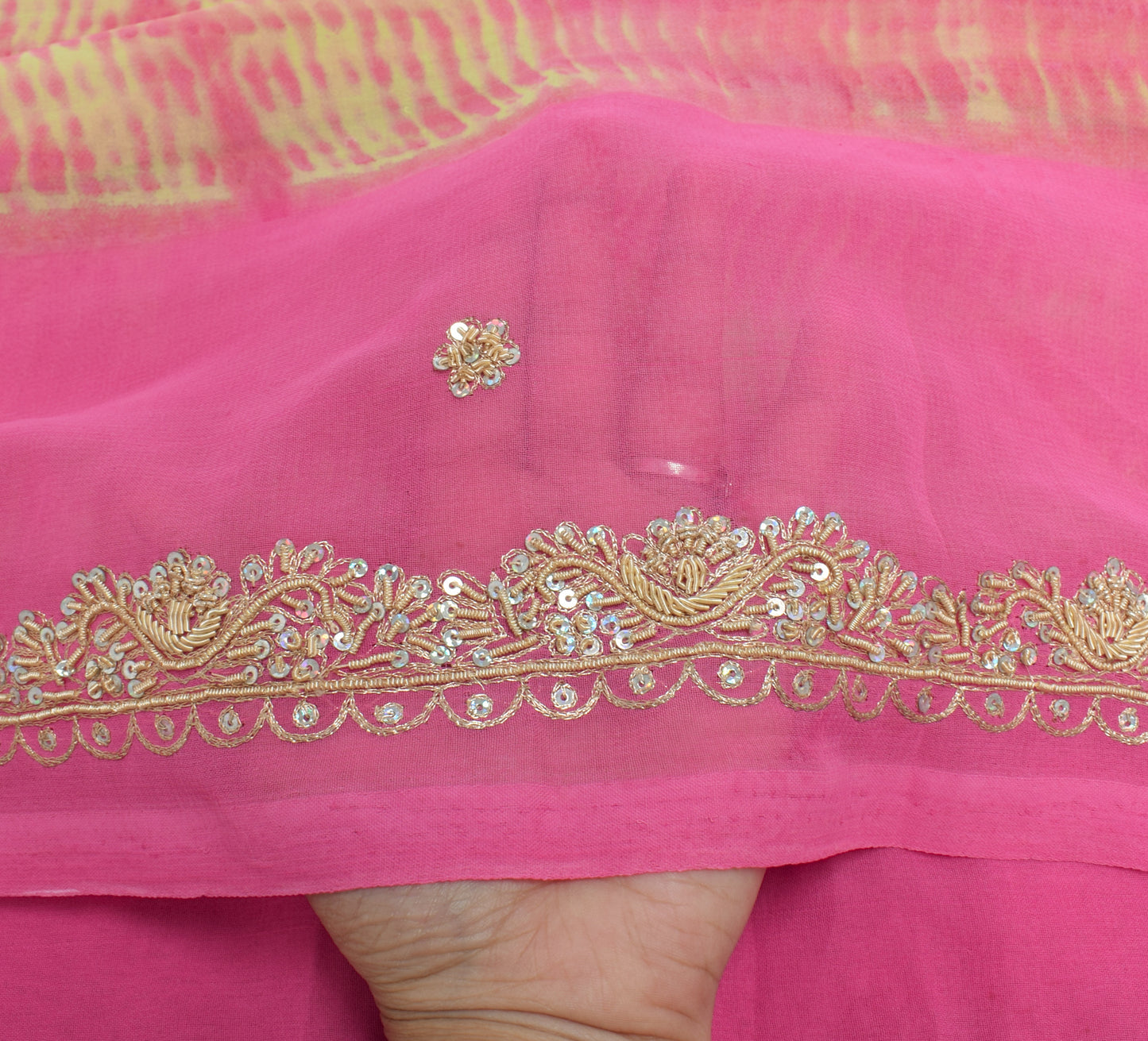 Sushila Vintage Indian Dupatta Blend Georgette Silk Hand Beaded  Long Stole