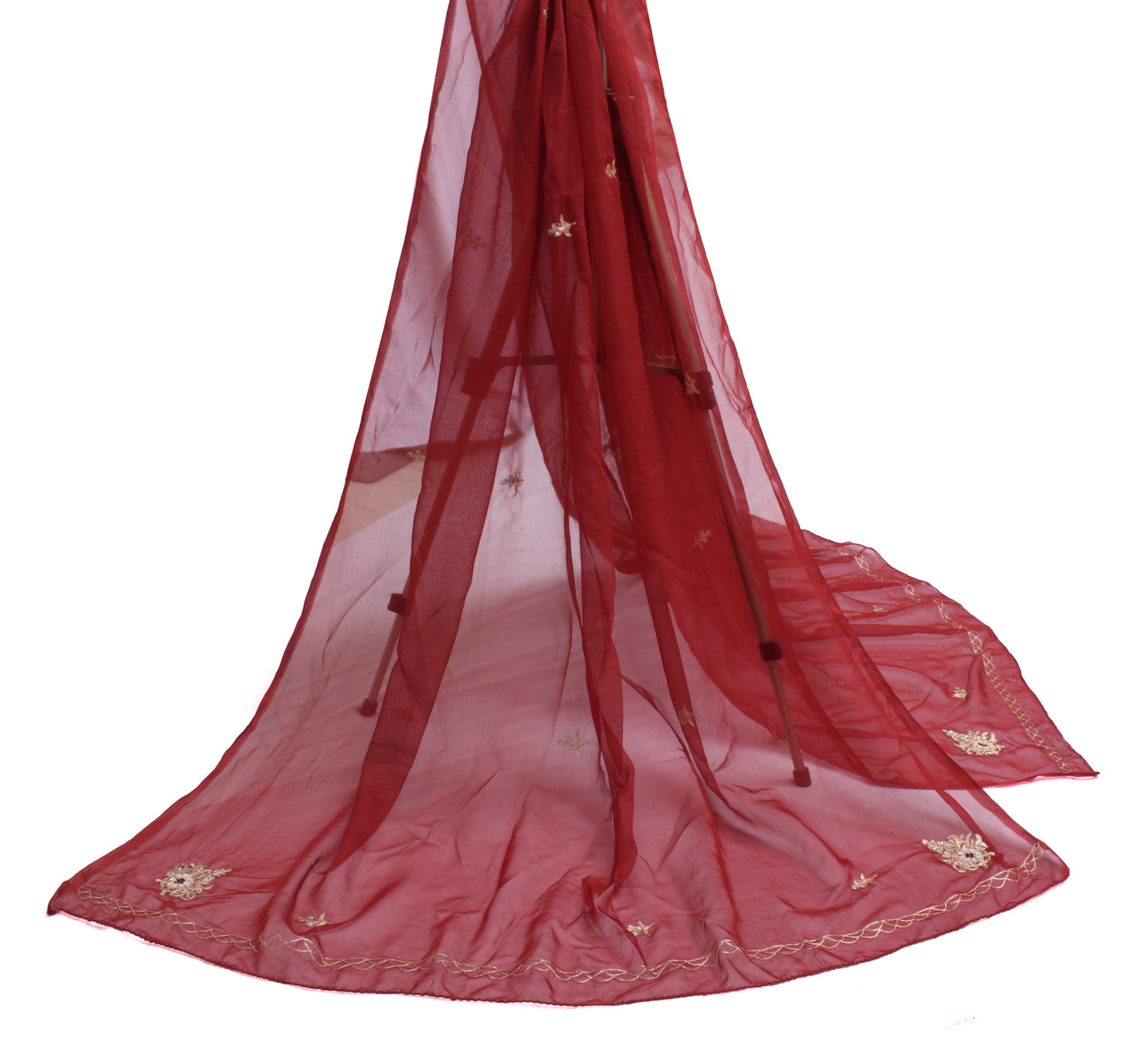 Sushila Vintage Maroon Dupatta Blend Chiffon Silk Hand Beaded Zardozi Long Stole