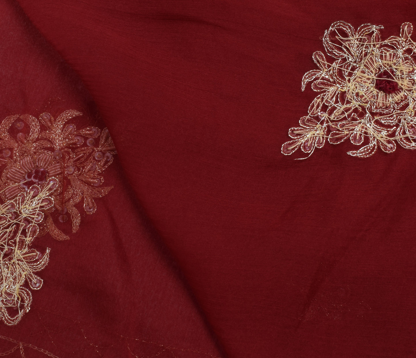 Sushila Vintage Maroon Dupatta Blend Chiffon Silk Hand Beaded Zardozi Long Stole