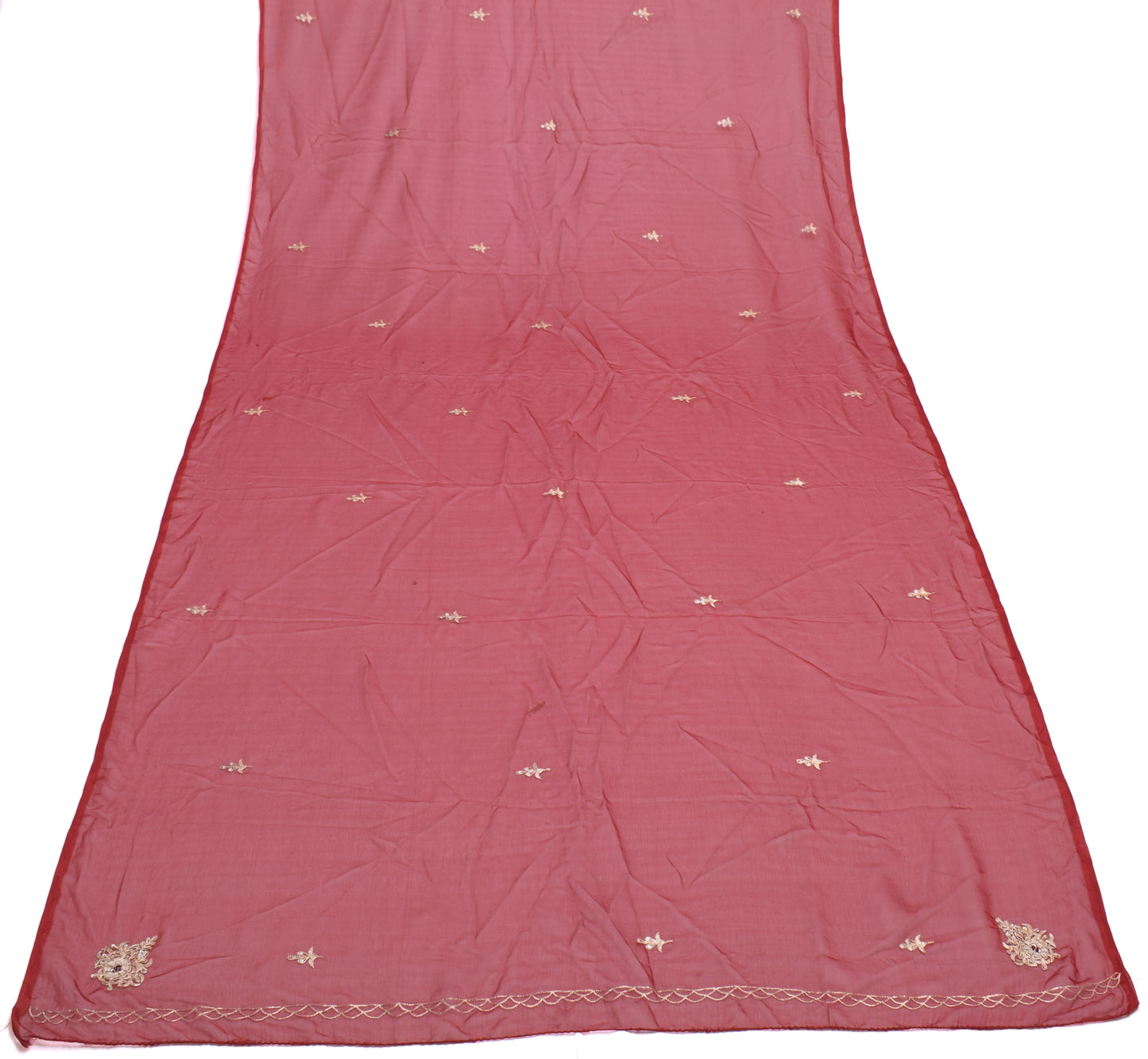 Sushila Vintage Maroon Dupatta Blend Chiffon Silk Hand Beaded Zardozi Long Stole