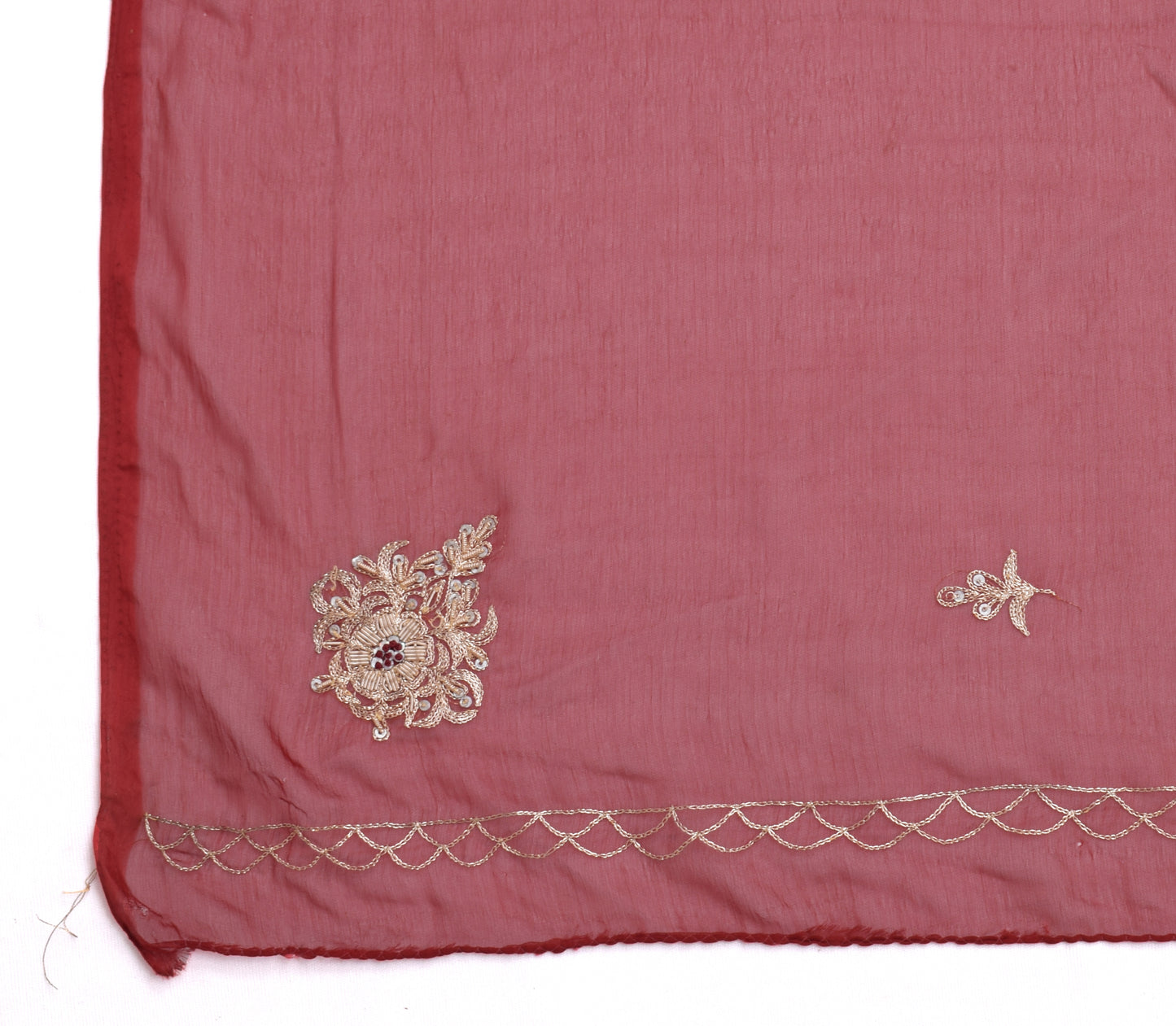 Sushila Vintage Maroon Dupatta Blend Chiffon Silk Hand Beaded Zardozi Long Stole