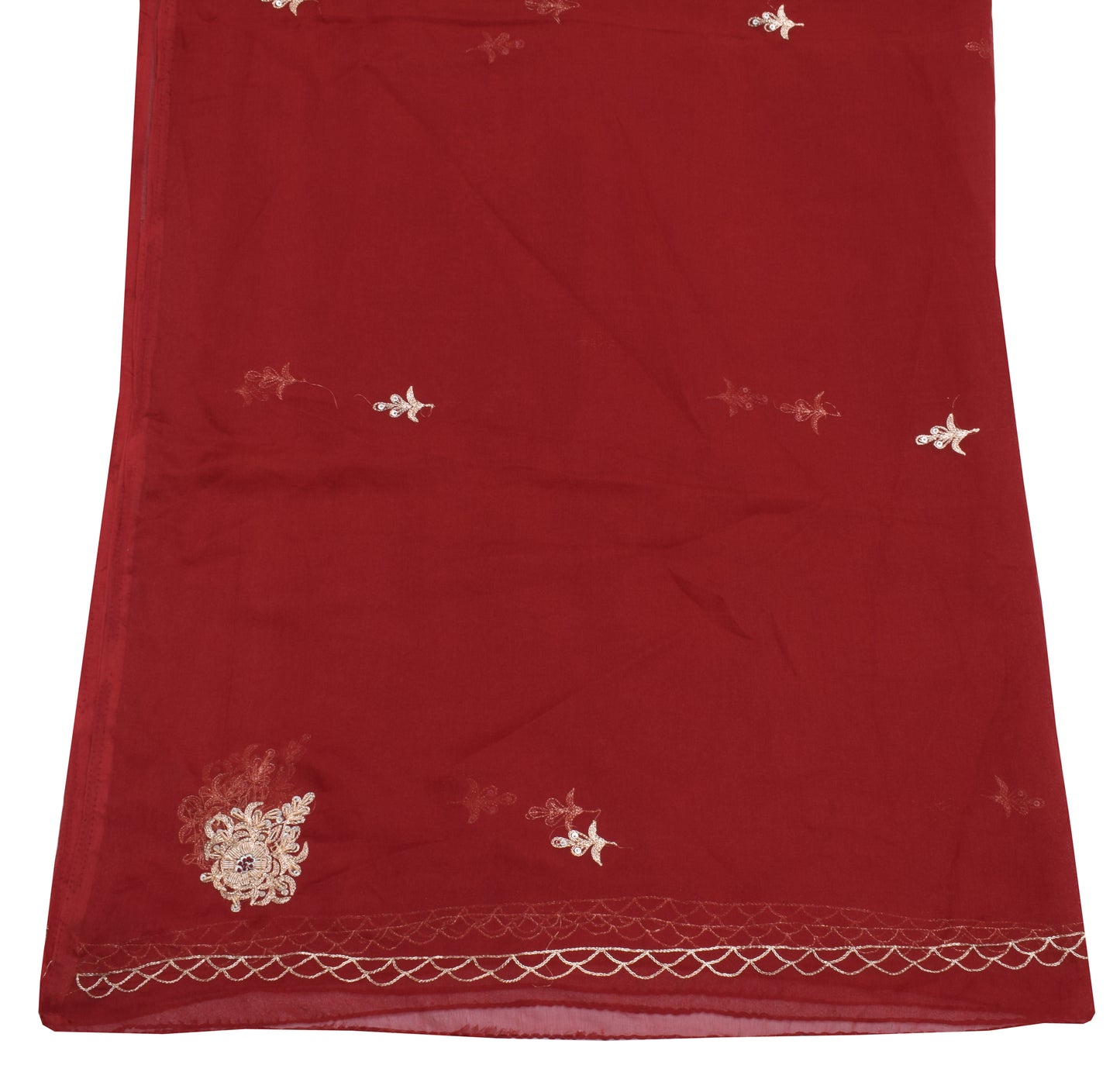 Sushila Vintage Maroon Dupatta Blend Chiffon Silk Hand Beaded Zardozi Long Stole