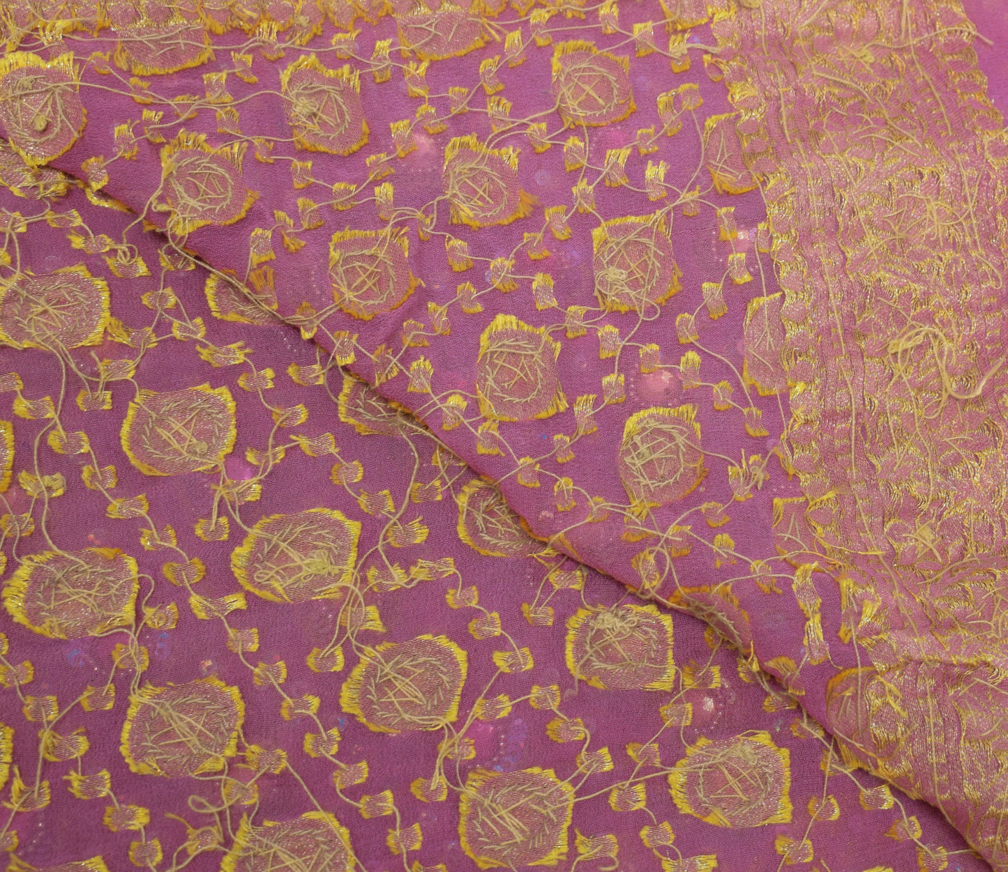 Sushila Vintage Indian Dupatta Pure Georgette Silk Hand Beaded & Woven Long Veil