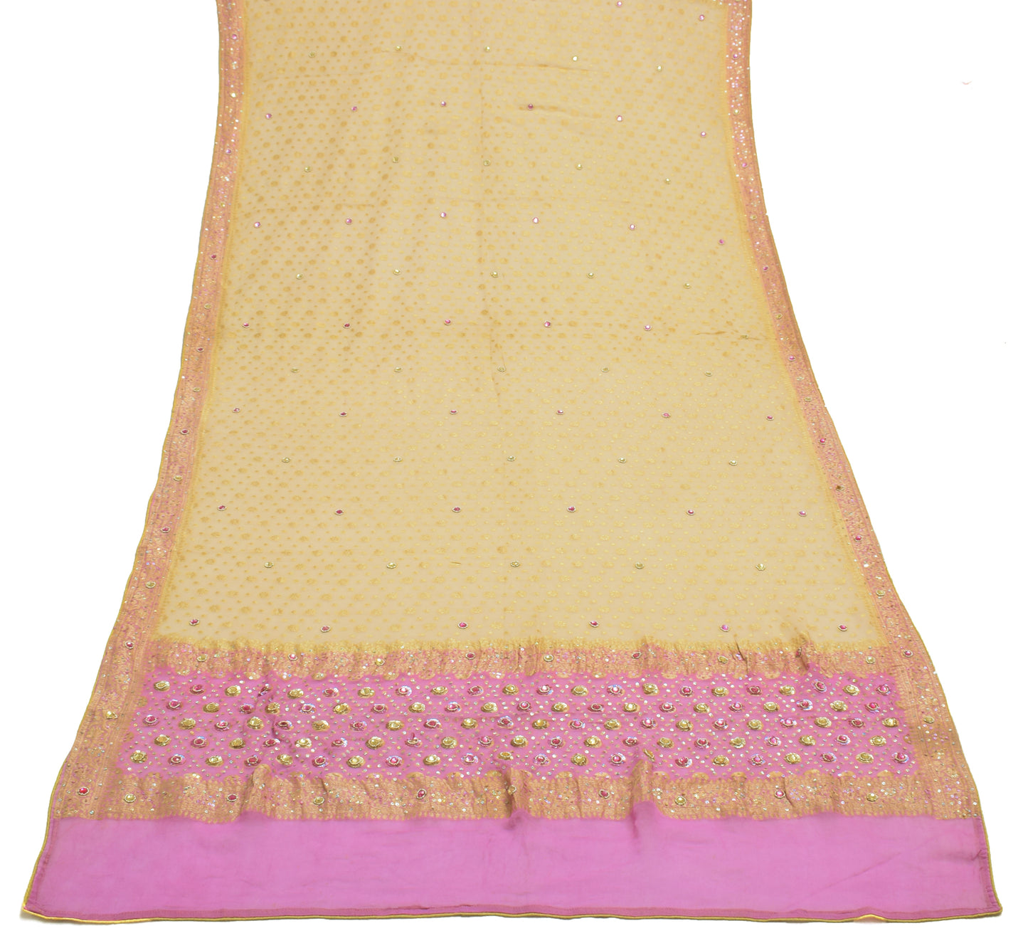 Sushila Vintage Indian Dupatta Pure Georgette Silk Hand Beaded & Woven Long Veil