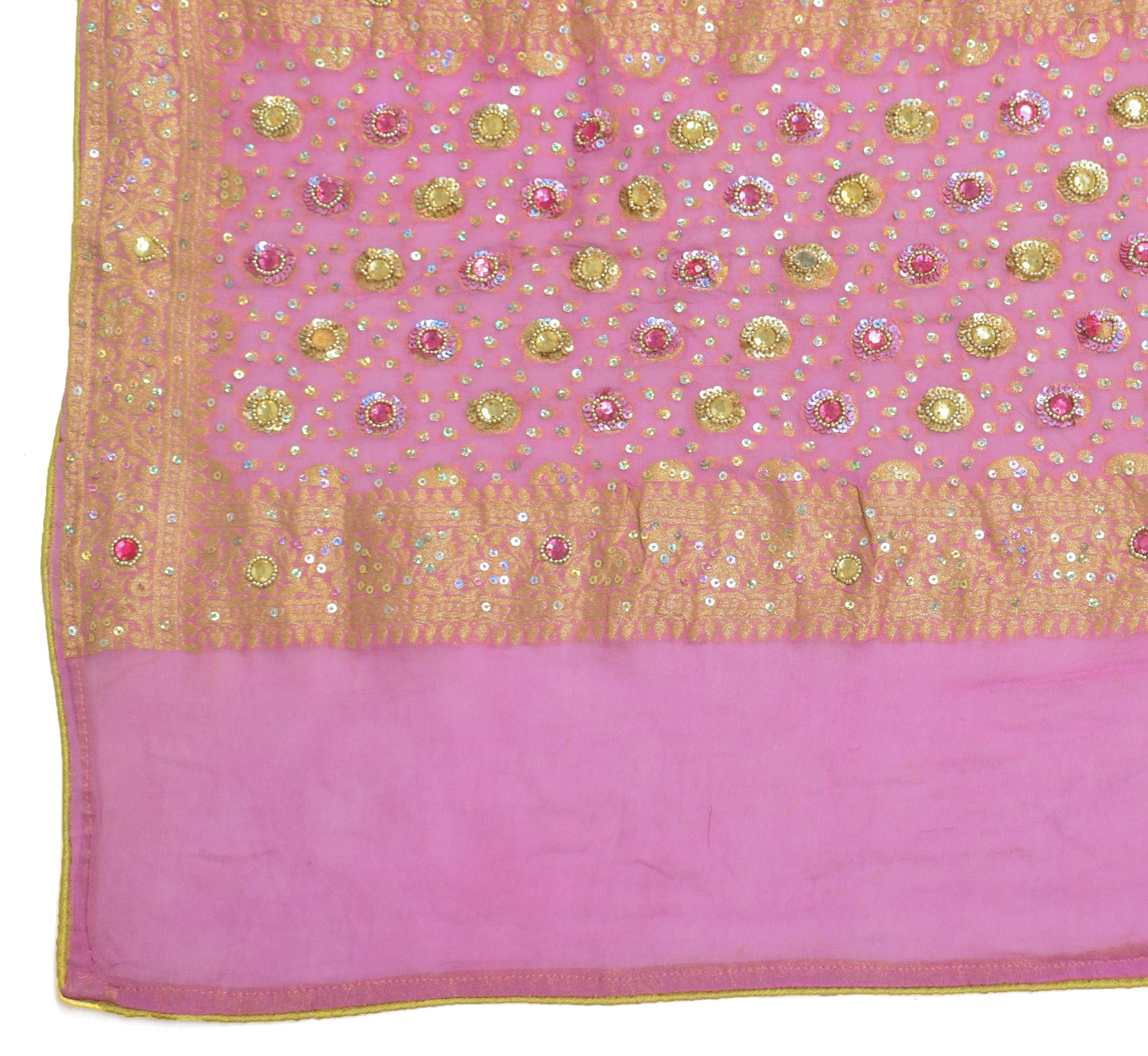 Sushila Vintage Indian Dupatta Pure Georgette Silk Hand Beaded & Woven Long Veil