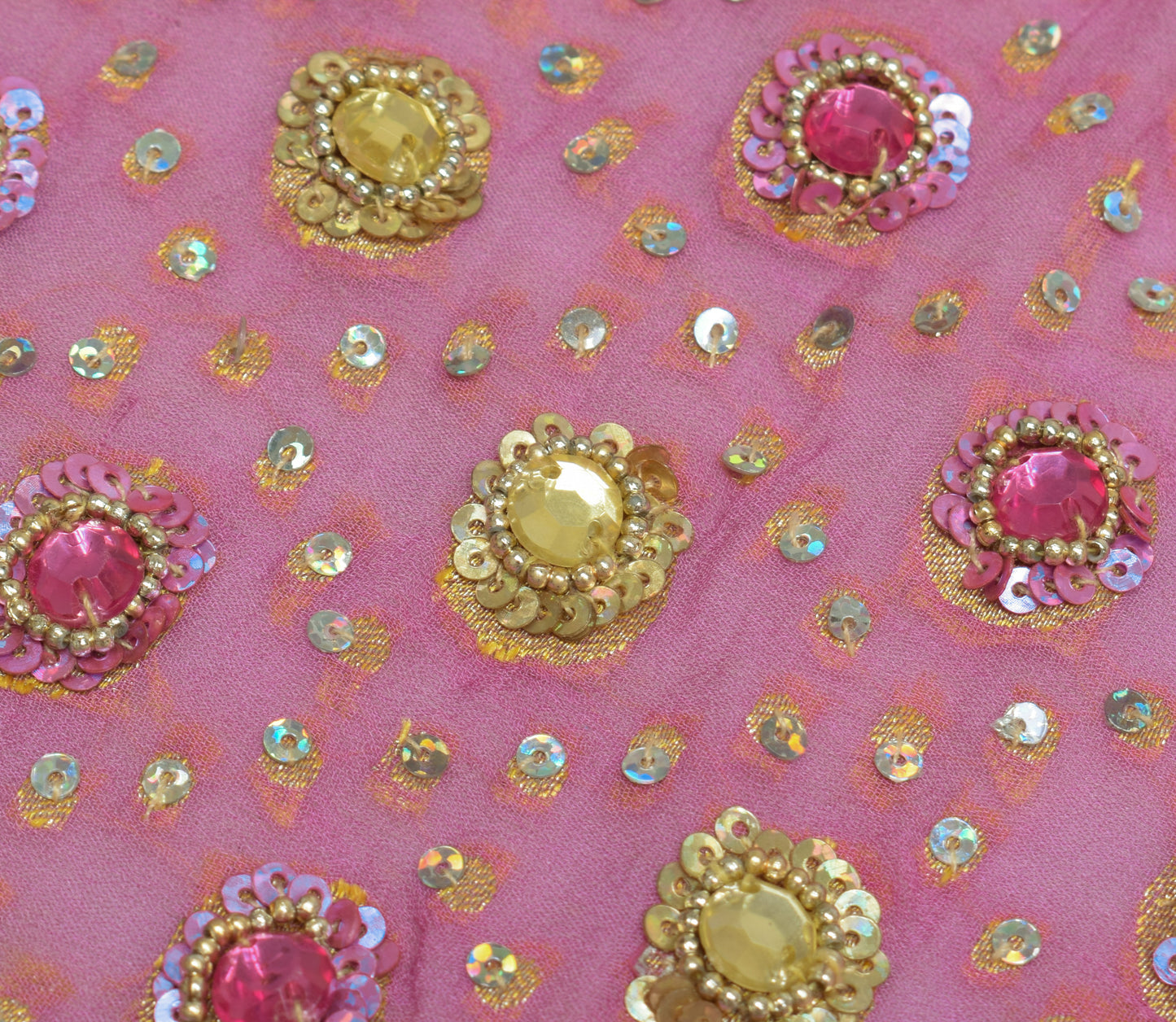 Sushila Vintage Indian Dupatta Pure Georgette Silk Hand Beaded & Woven Long Veil
