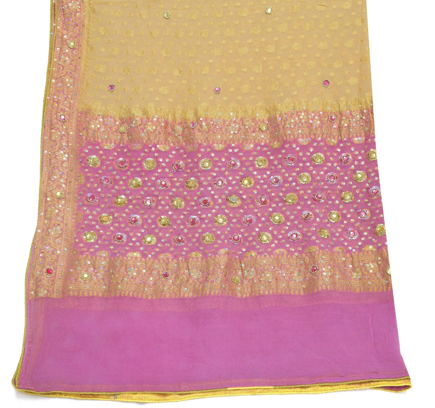 Sushila Vintage Indian Dupatta Pure Georgette Silk Hand Beaded & Woven Long Veil