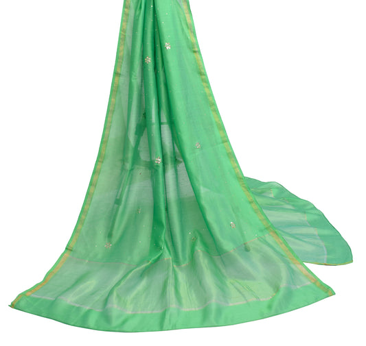 Sushila Vintage Green Dupatta Pure Cotton Muskesh Work Long Stole Hijab Scarves
