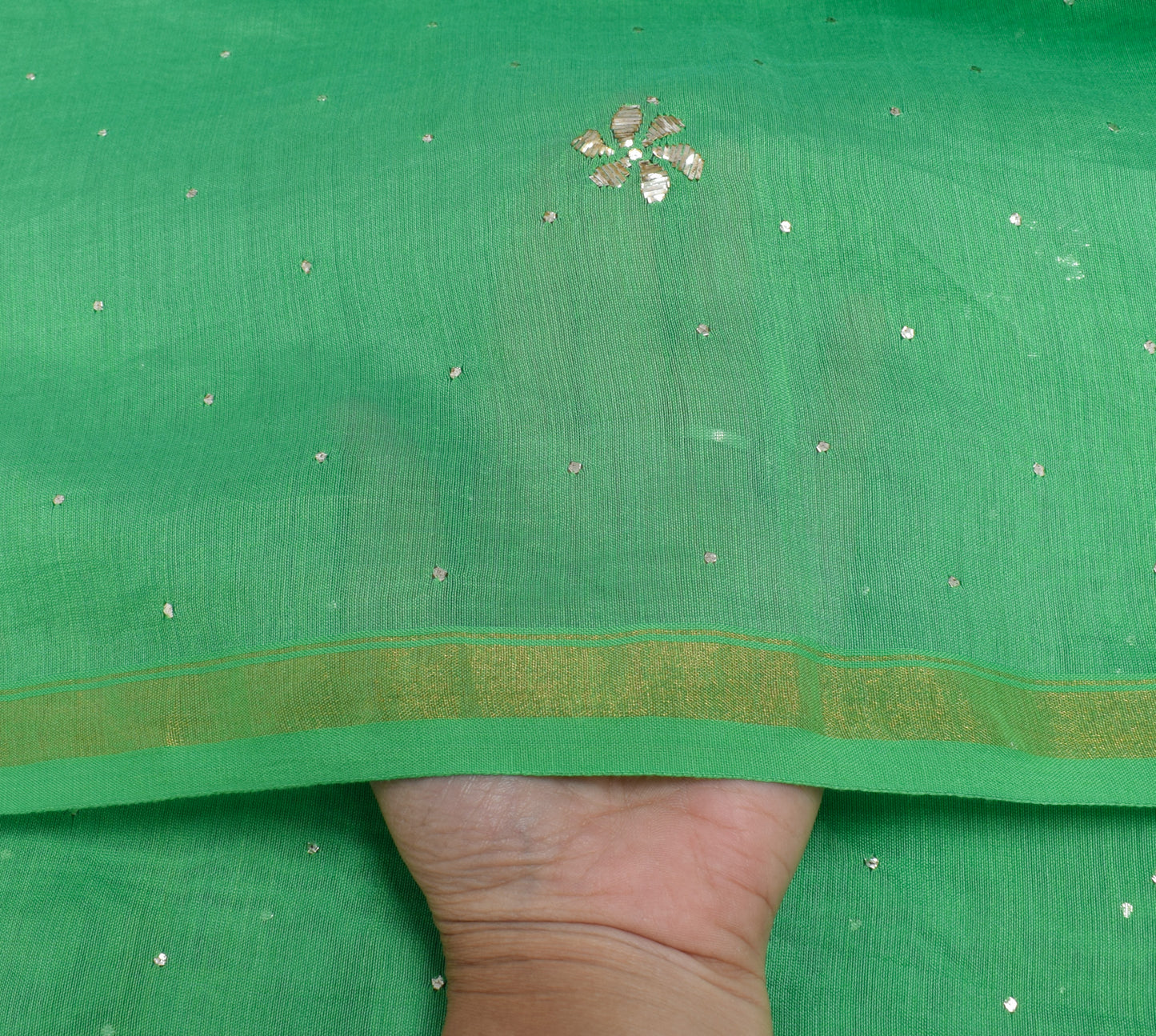 Sushila Vintage Green Dupatta Pure Cotton Muskesh Work Long Stole Hijab Scarves