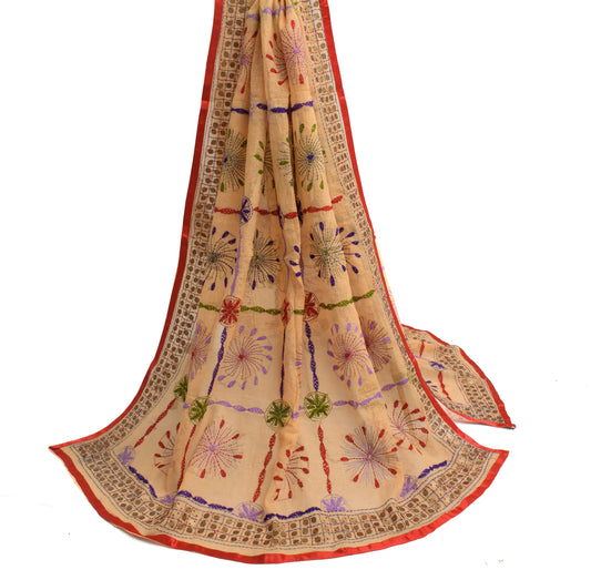 Sushila Vintage Indian Dupatta Pure Cotton Hand Embroidered Long Stole Hijab