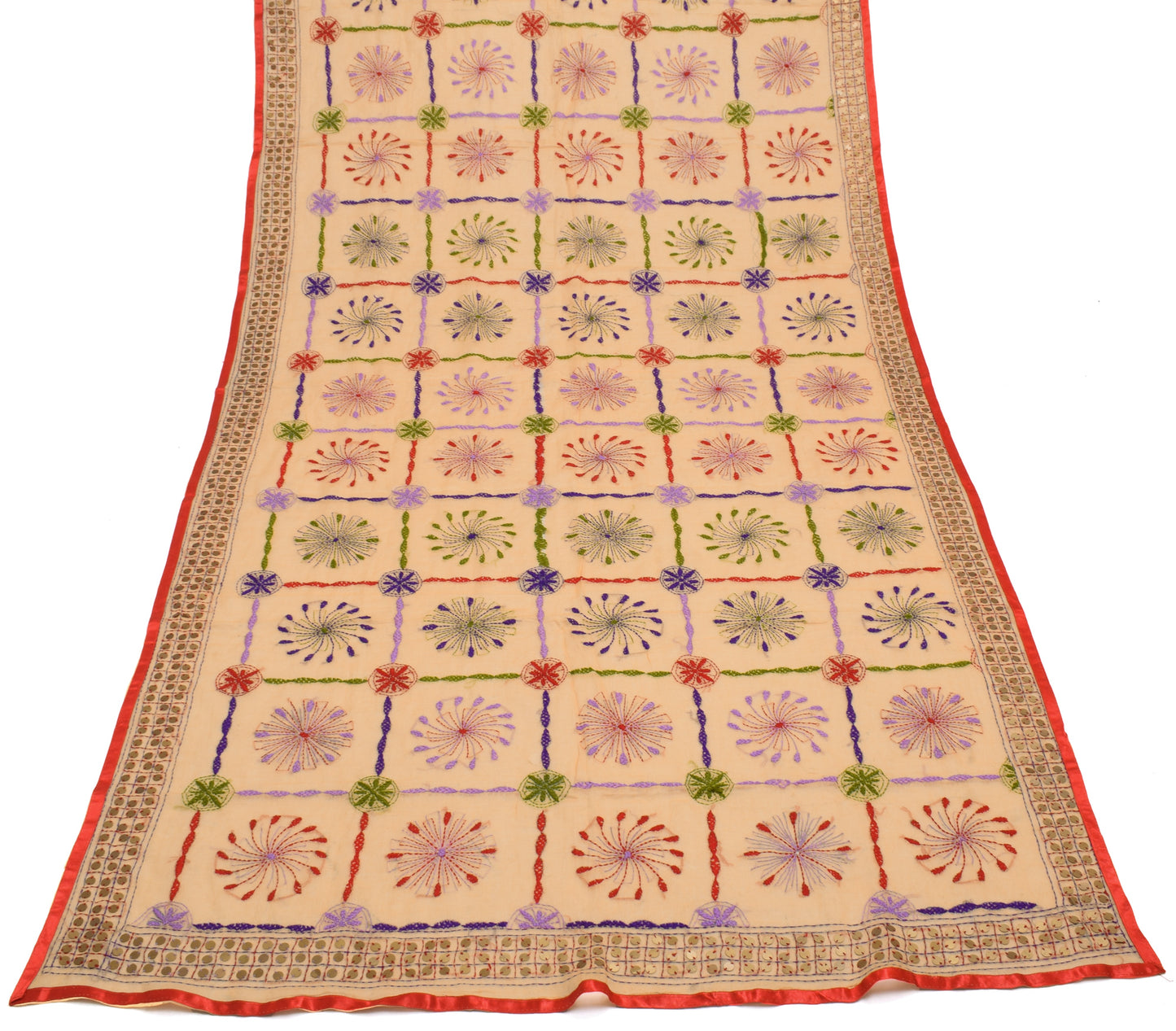 Sushila Vintage Indian Dupatta Pure Cotton Hand Embroidered Long Stole Hijab