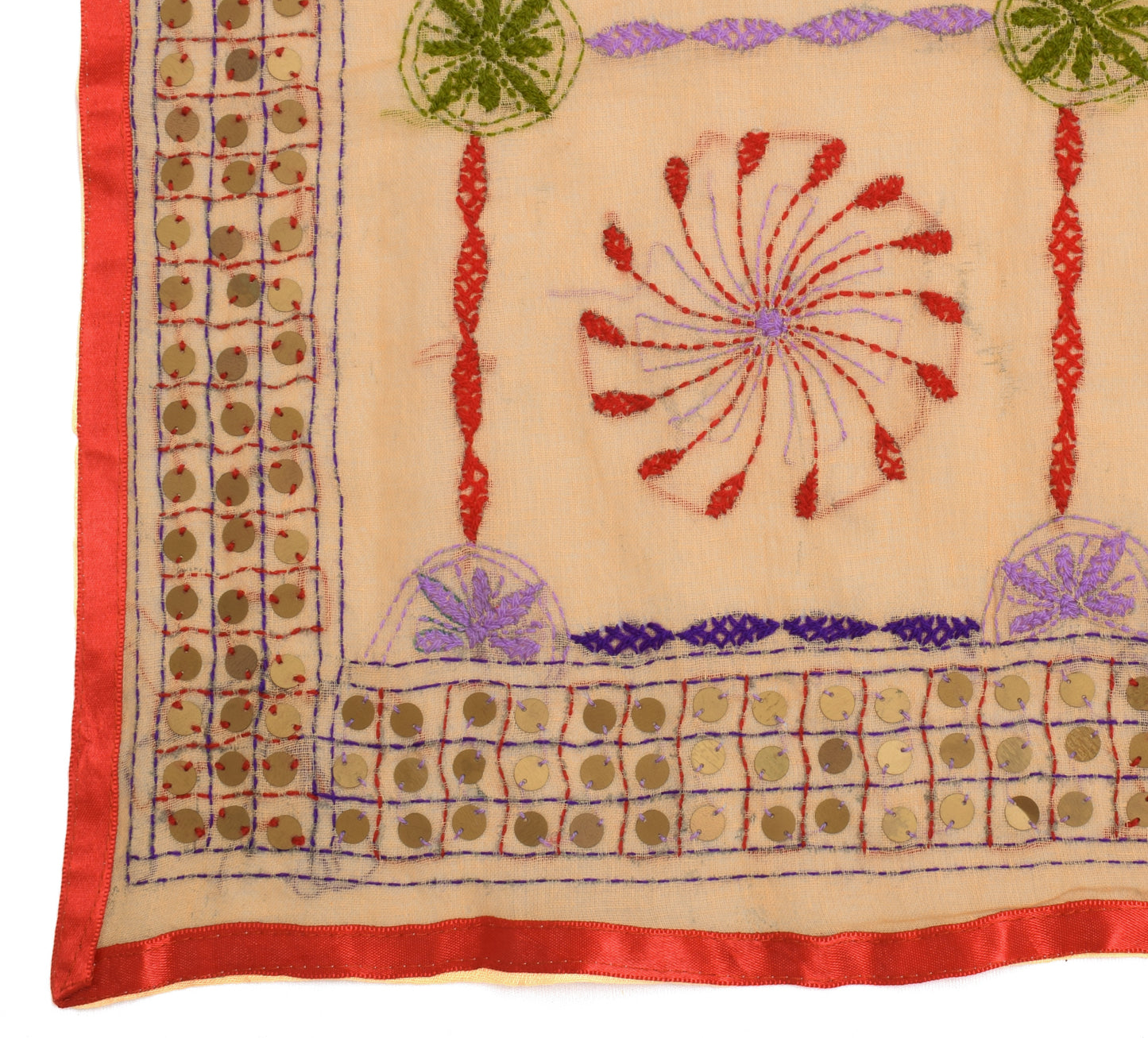 Sushila Vintage Indian Dupatta Pure Cotton Hand Embroidered Long Stole Hijab
