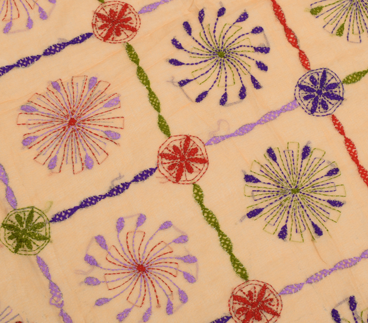 Sushila Vintage Indian Dupatta Pure Cotton Hand Embroidered Long Stole Hijab