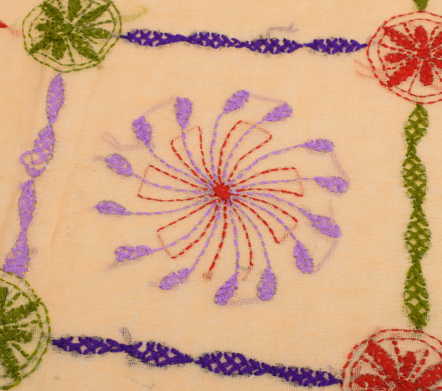 Sushila Vintage Indian Dupatta Pure Cotton Hand Embroidered Long Stole Hijab