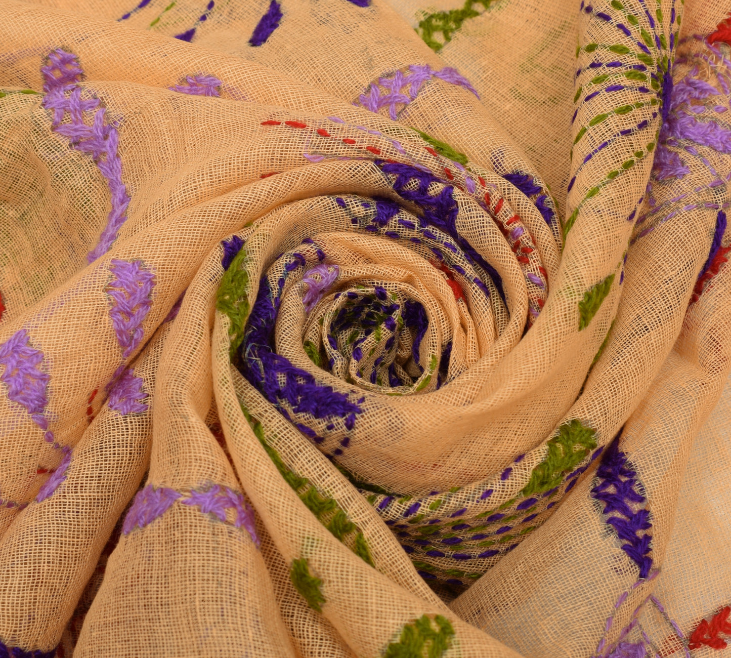 Sushila Vintage Indian Dupatta Pure Cotton Hand Embroidered Long Stole Hijab