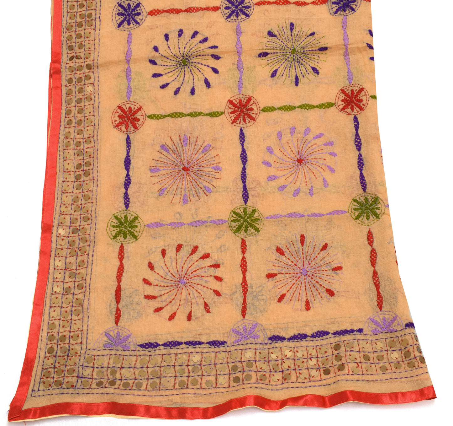Sushila Vintage Indian Dupatta Pure Cotton Hand Embroidered Long Stole Hijab