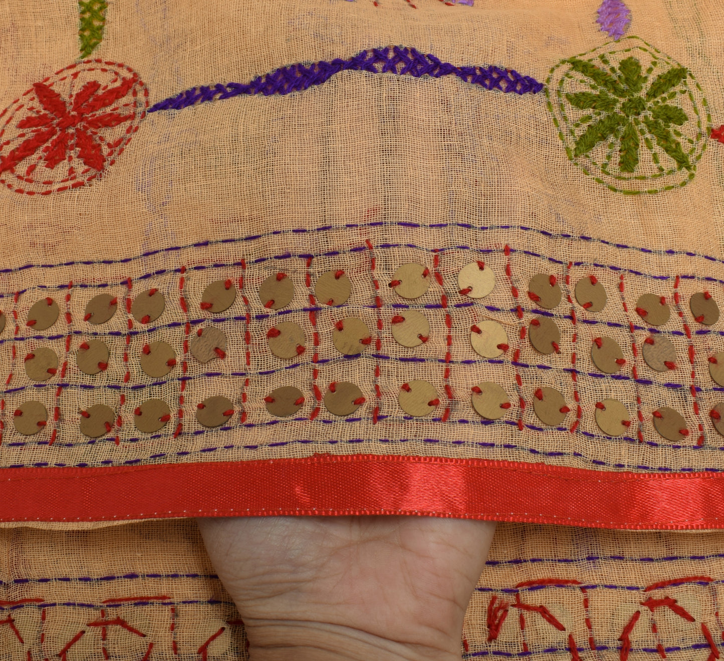 Sushila Vintage Indian Dupatta Pure Cotton Hand Embroidered Long Stole Hijab