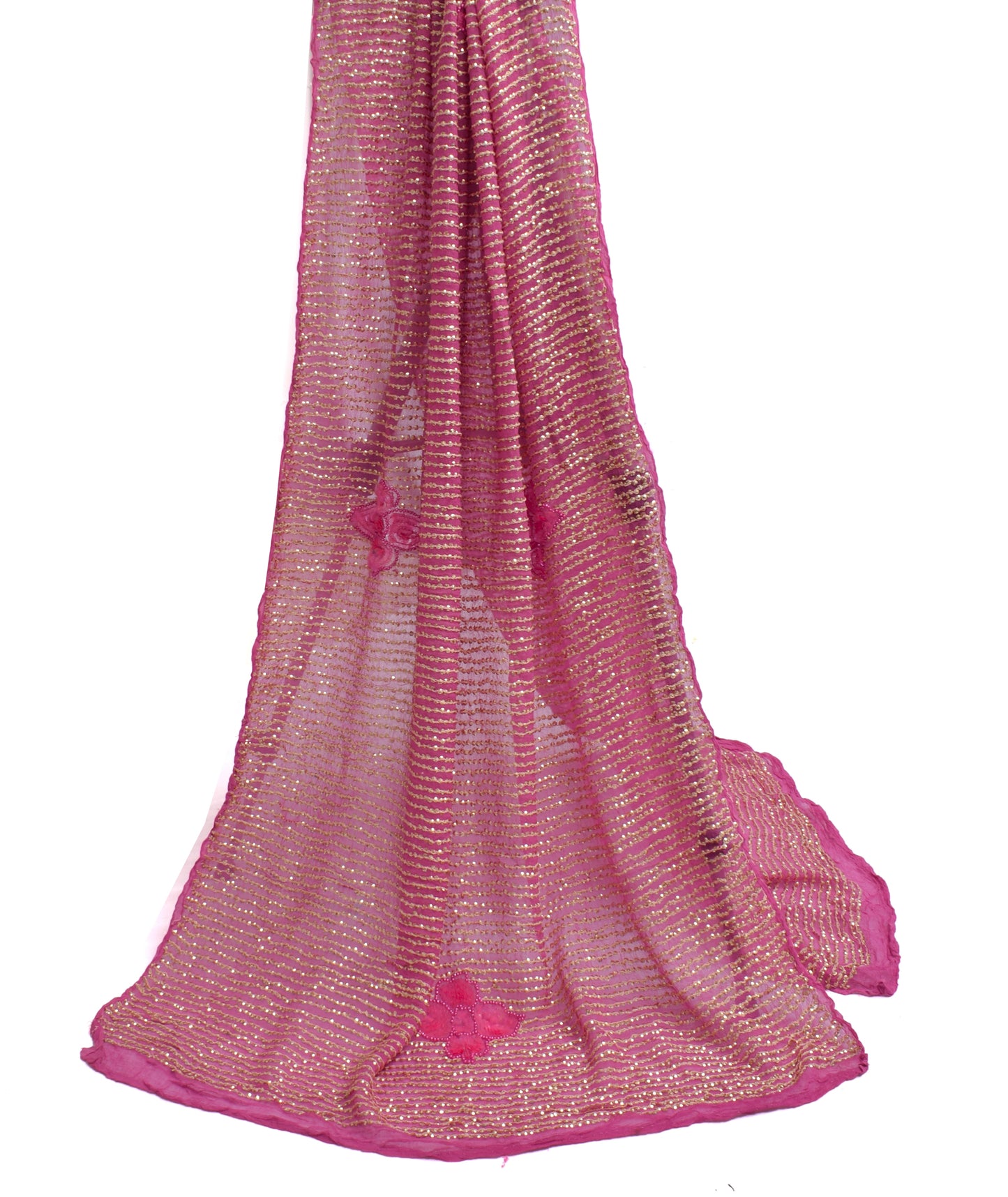 Sushila Vintage Pink Dupatta Pure Chiffon Silk Sequins Embroidered Long Stole