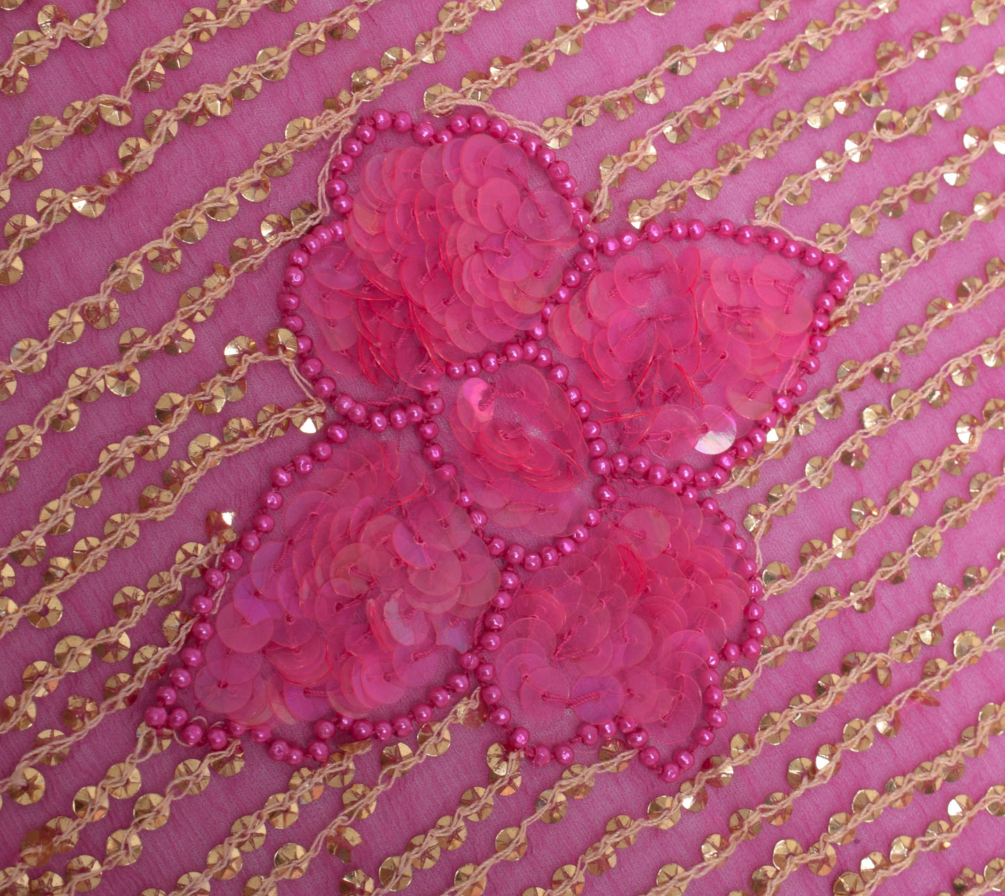 Sushila Vintage Pink Dupatta Pure Chiffon Silk Sequins Embroidered Long Stole