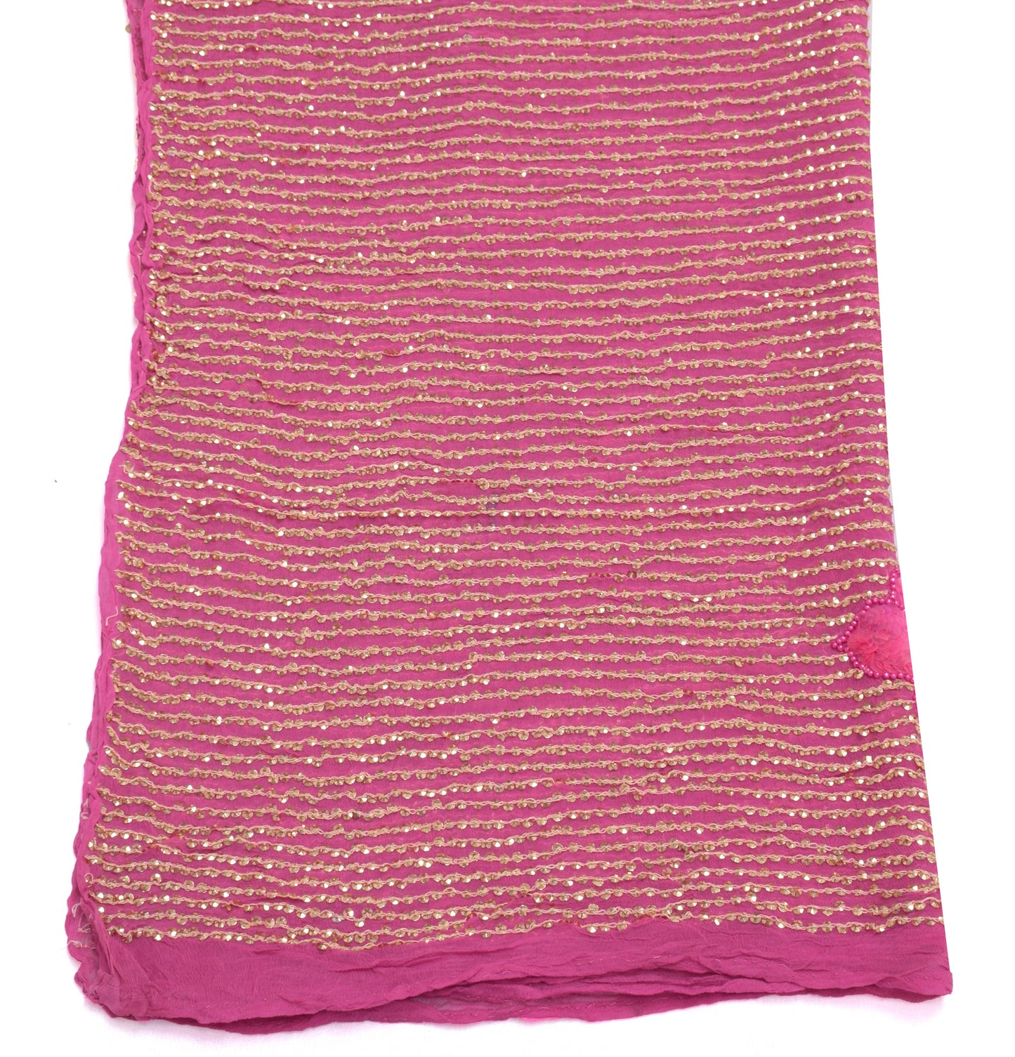 Sushila Vintage Pink Dupatta Pure Chiffon Silk Sequins Embroidered Long Stole