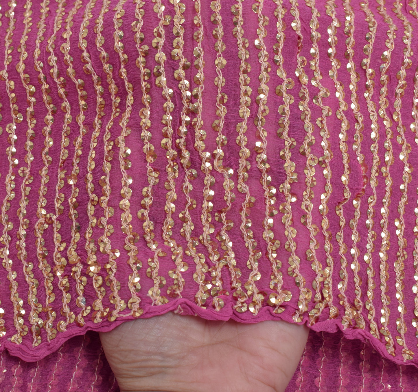 Sushila Vintage Pink Dupatta Pure Chiffon Silk Sequins Embroidered Long Stole