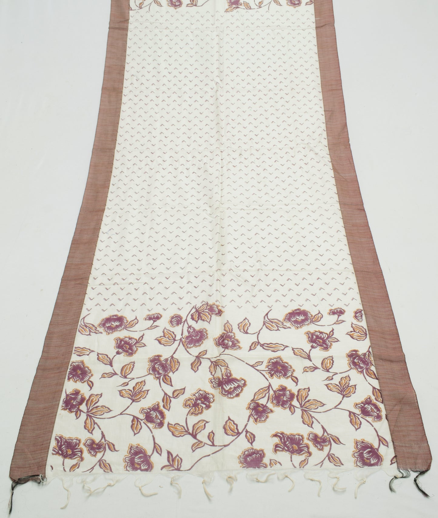 Sushila Vintage Indian Cream Dupatta 100% Pure Silk Printed Long Stole Hijab