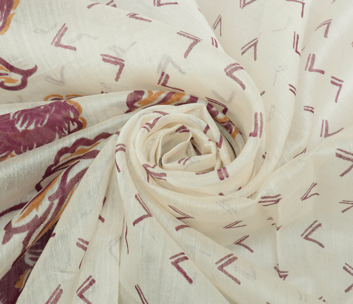 Sushila Vintage Indian Cream Dupatta 100% Pure Silk Printed Long Stole Hijab