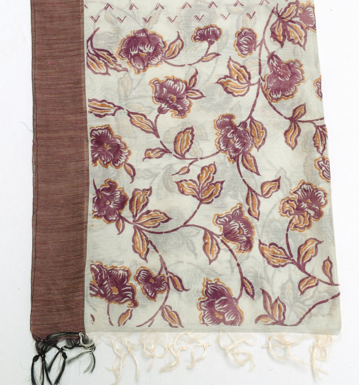 Sushila Vintage Indian Cream Dupatta 100% Pure Silk Printed Long Stole Hijab