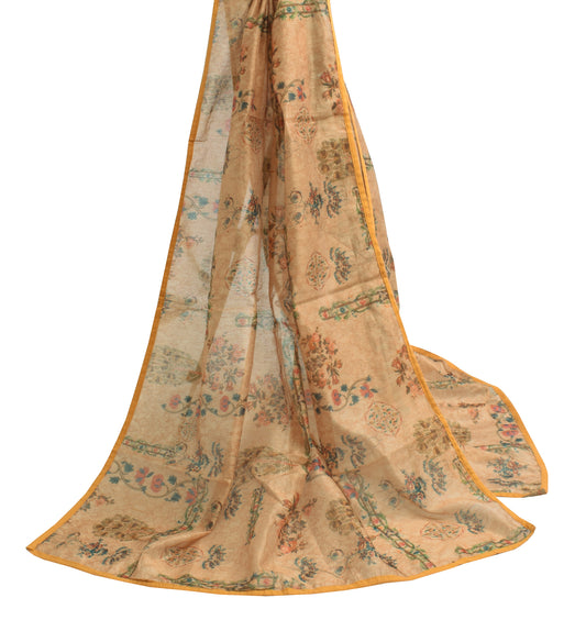 Sushila Vintage Light Brown Indian Dupatta Blend Silk Printed Long Stole Hijab