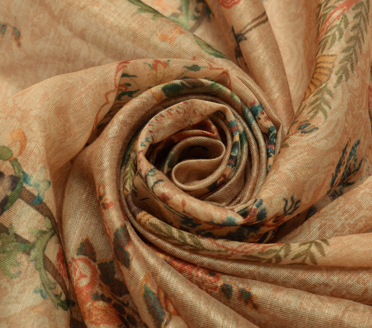 Sushila Vintage Light Brown Indian Dupatta Blend Silk Printed Long Stole Hijab