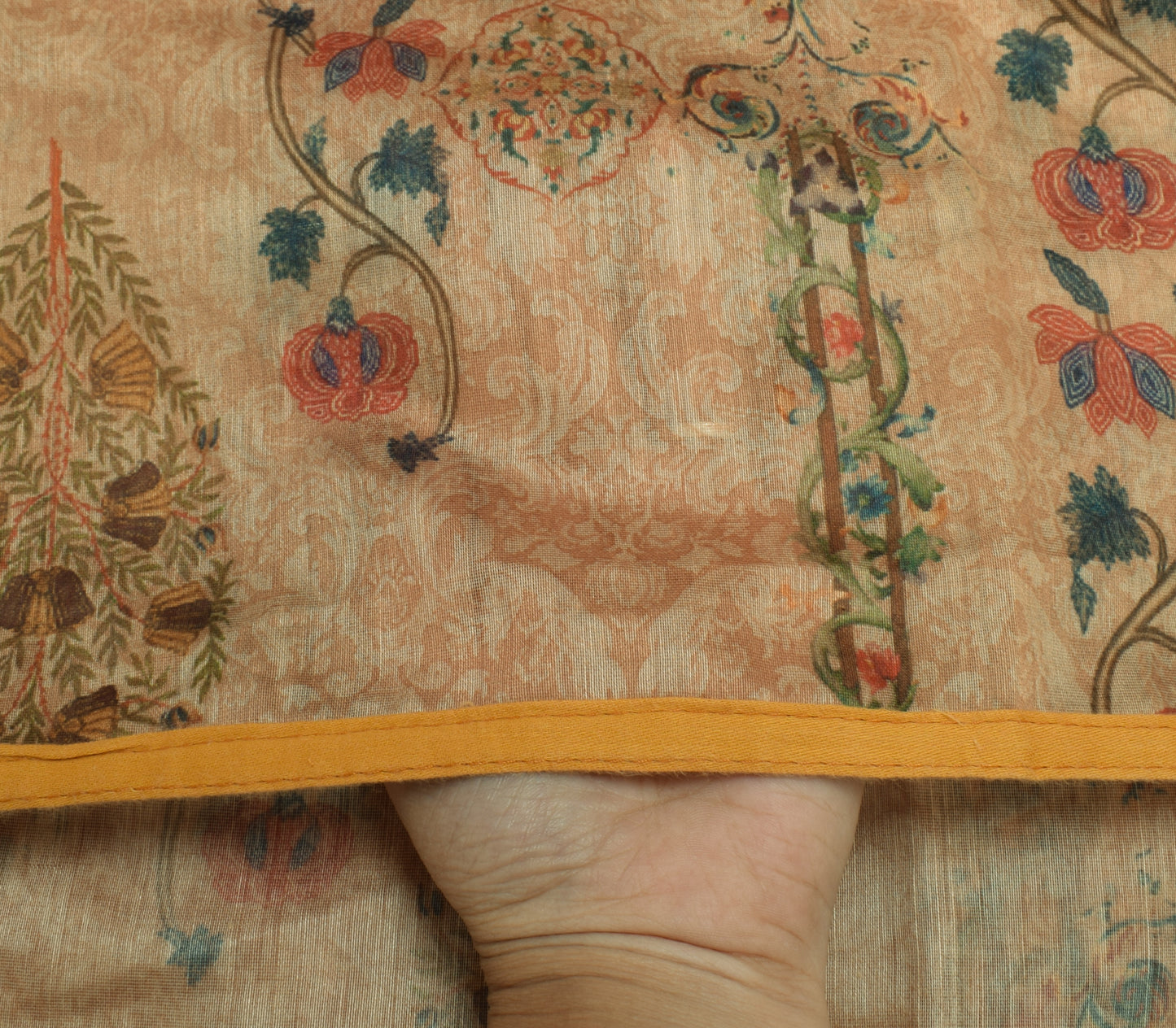 Sushila Vintage Light Brown Indian Dupatta Blend Silk Printed Long Stole Hijab